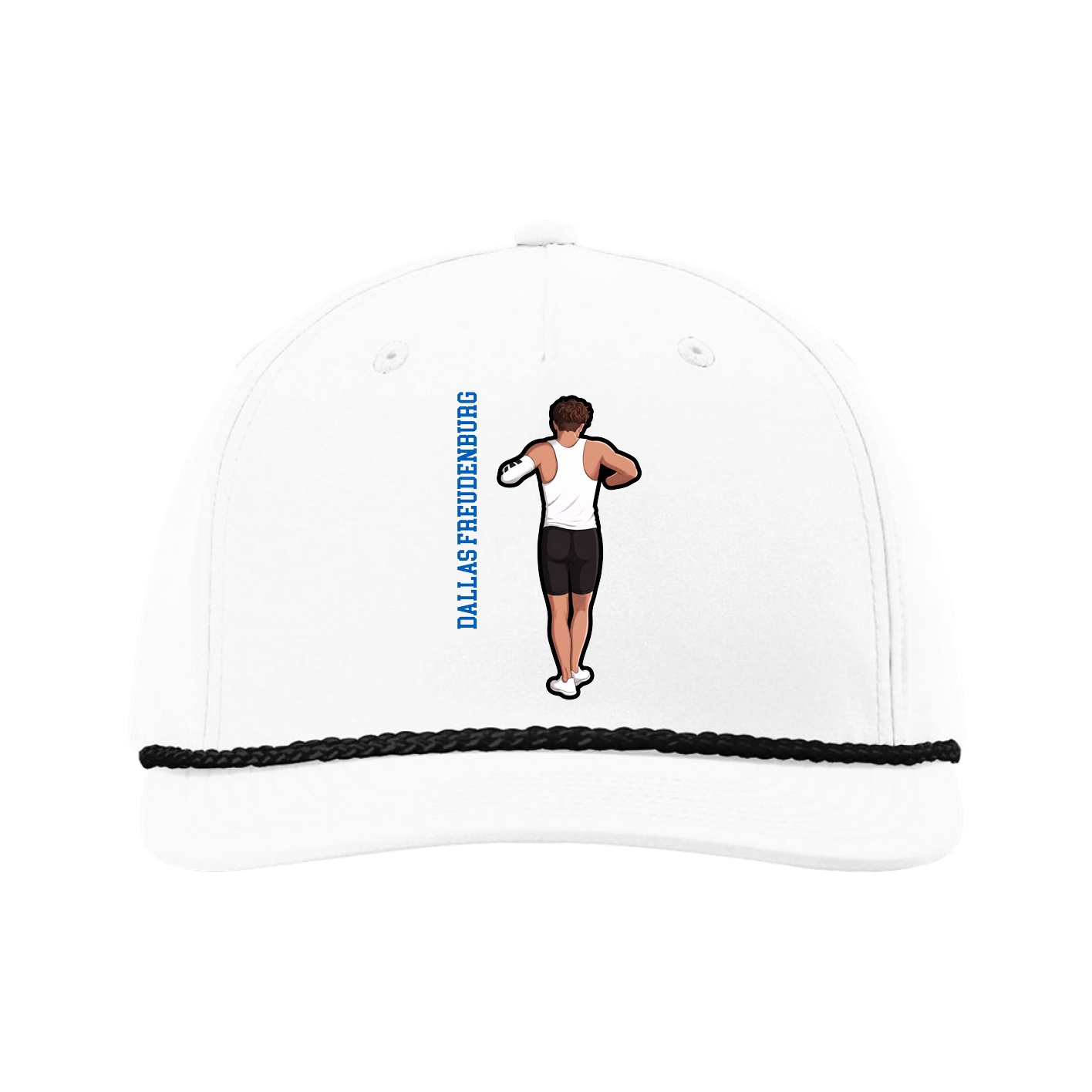 Five-Panel Classic Rope Cap — Name Vertical in White