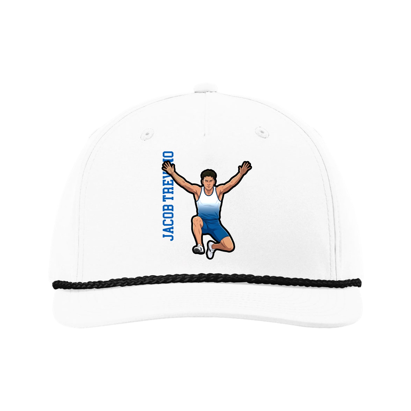 Five-Panel Classic Rope Cap — Name Vertical in White