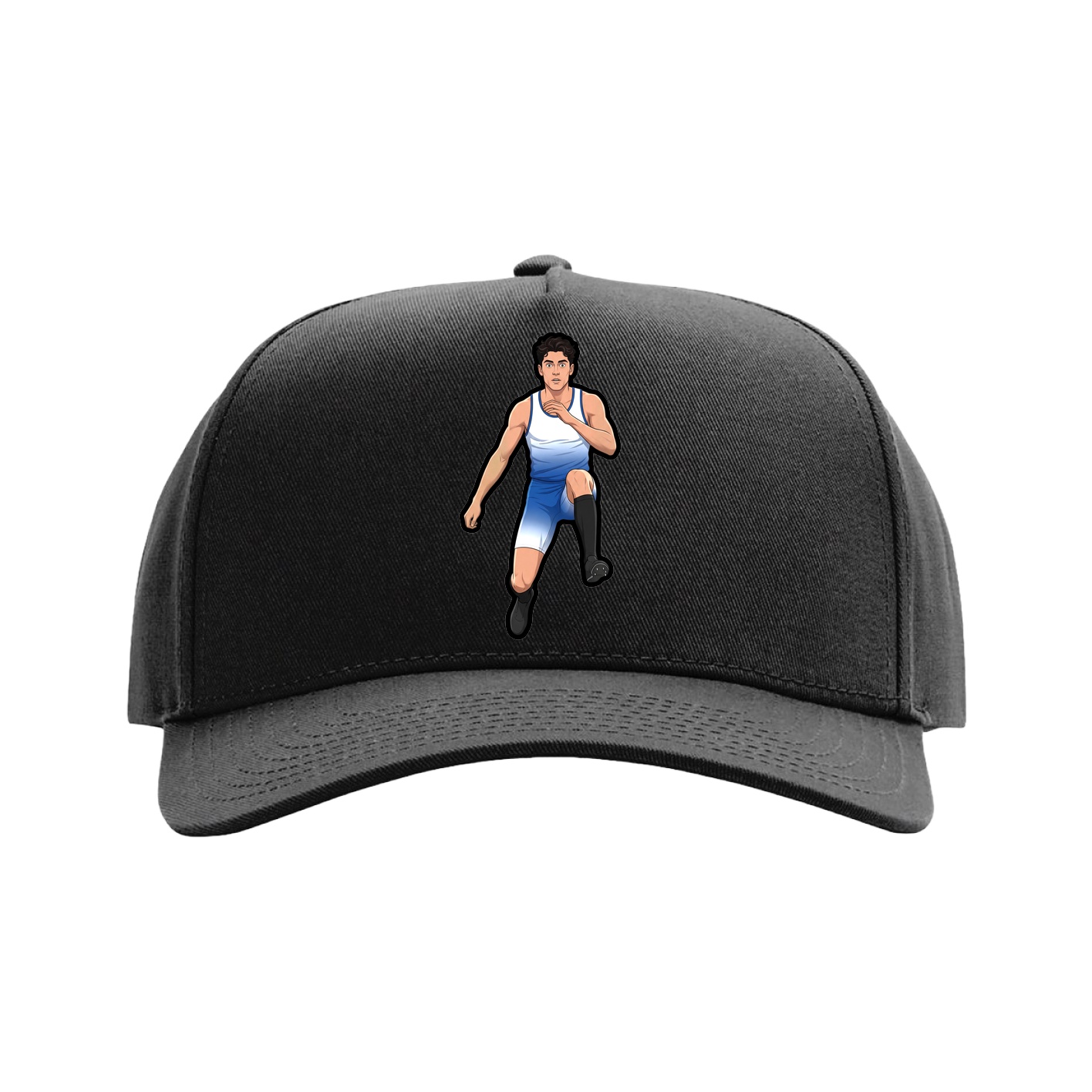 Full Fabric Five-Panel Champ Cap — Name Vertical in Black