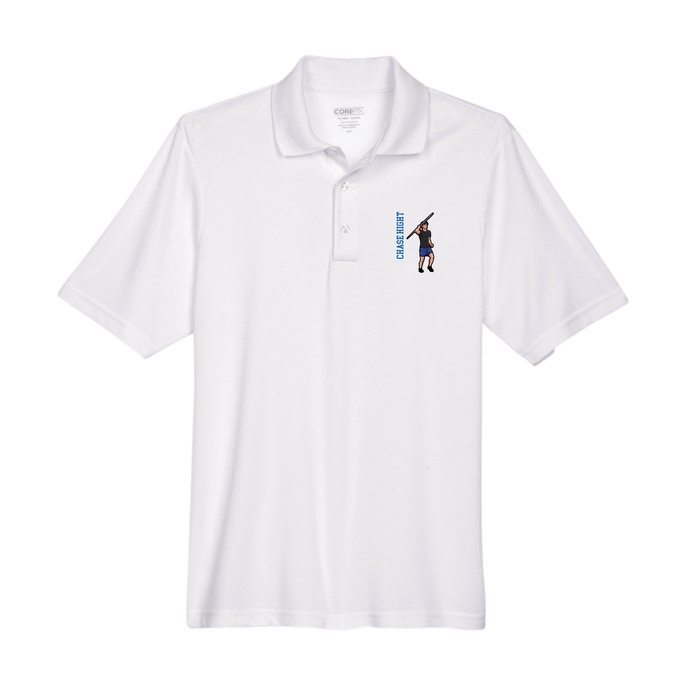 Performance Polo — Name Vertical in White