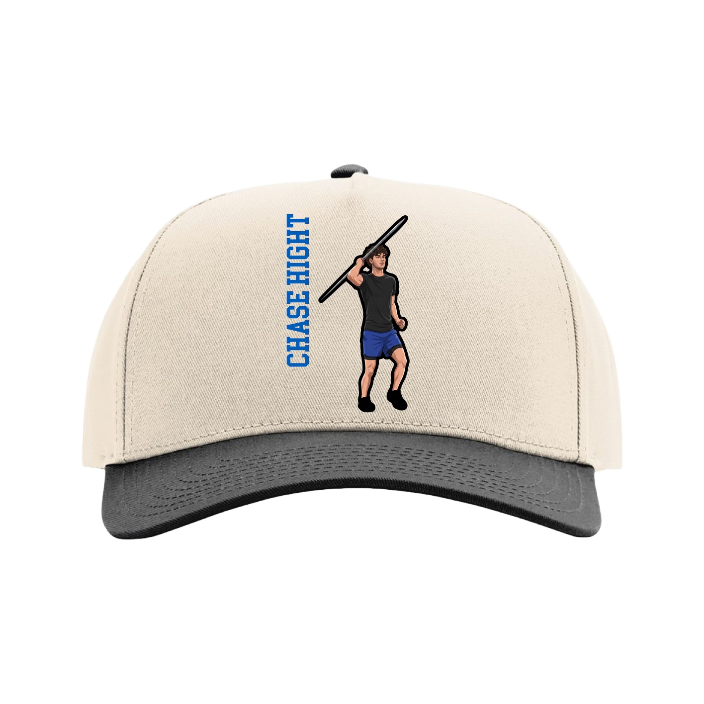 Full Fabric Five-Panel Champ Cap — Name Vertical in Cream/Black