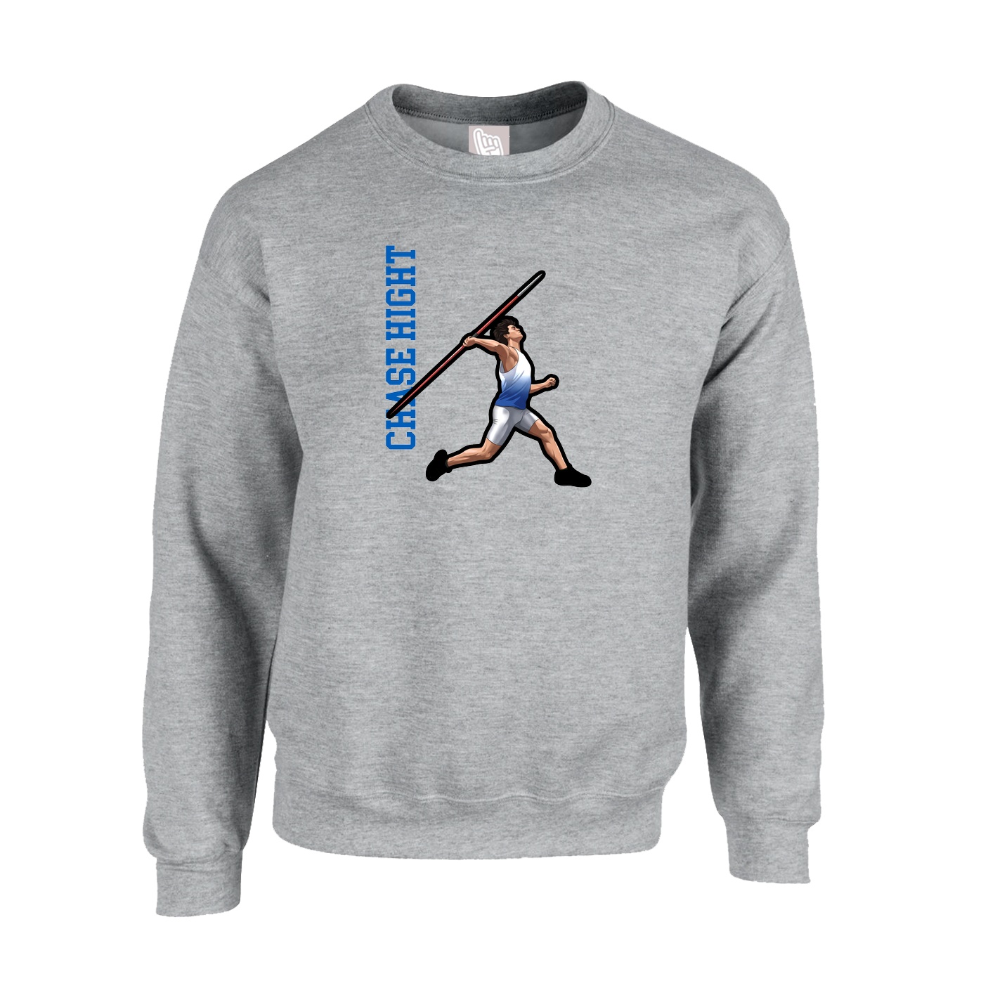 Fleece Crew — Name Vertical in Grey