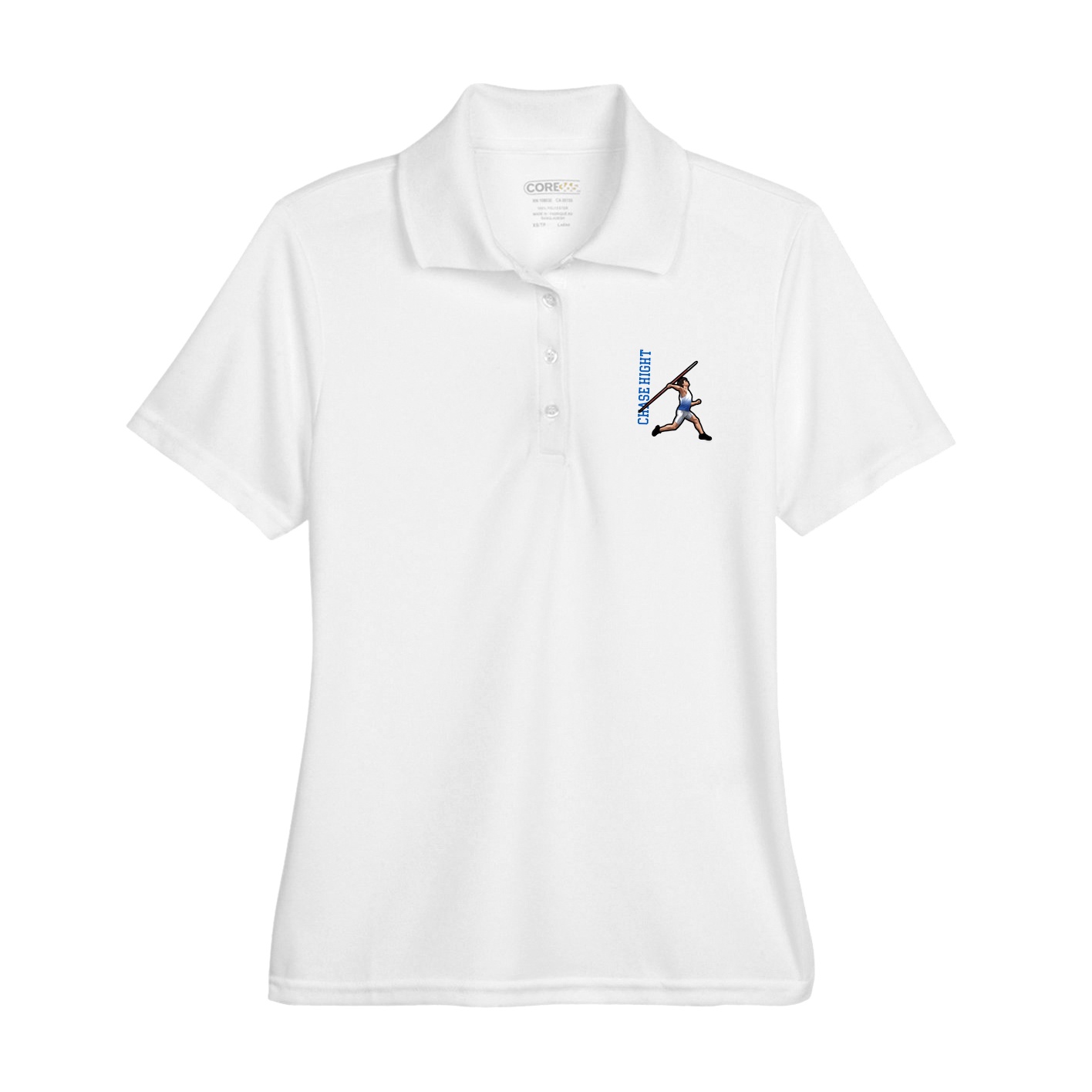Womens Performance Polo — Name Vertical in White