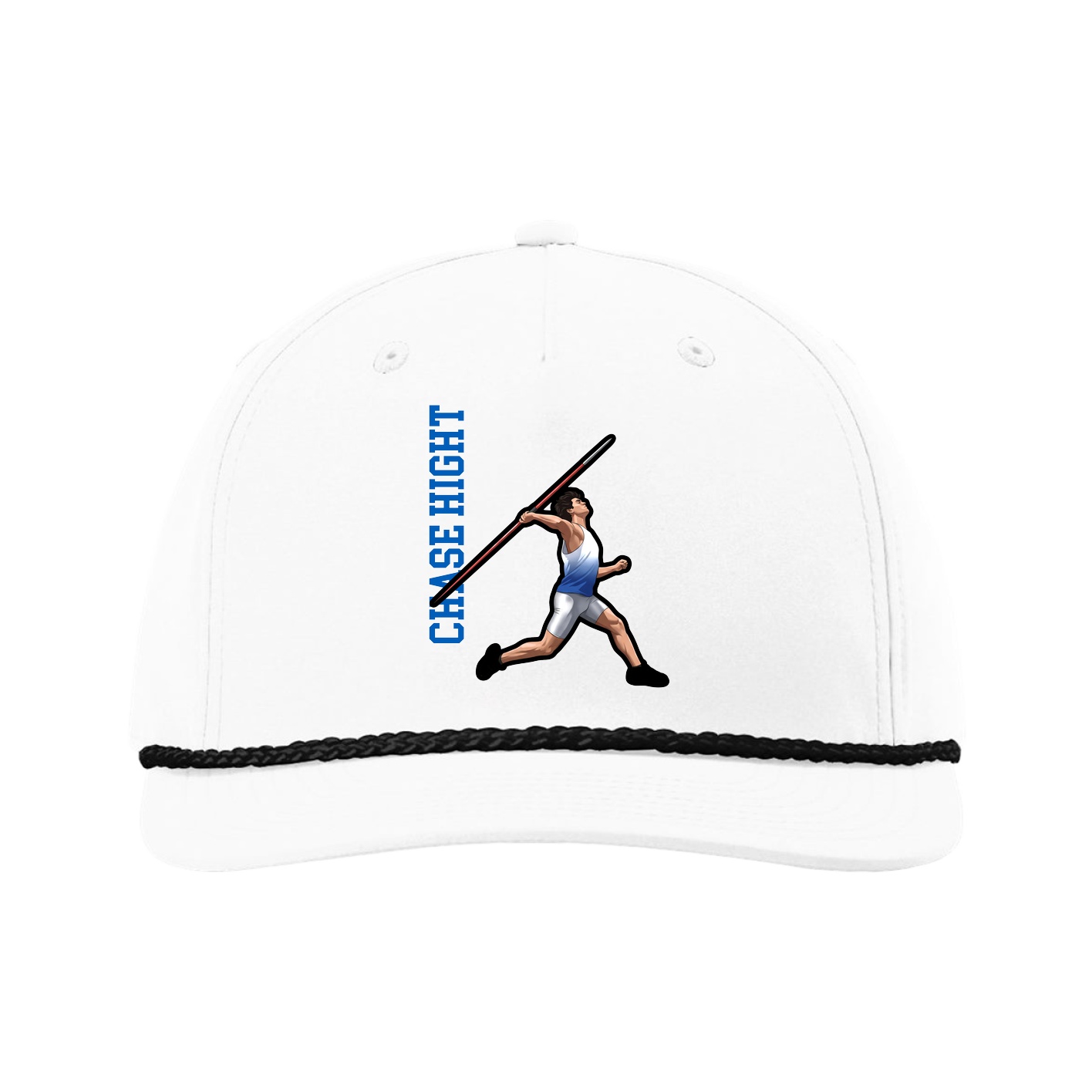 Five-Panel Classic Rope Cap — Name Vertical in White