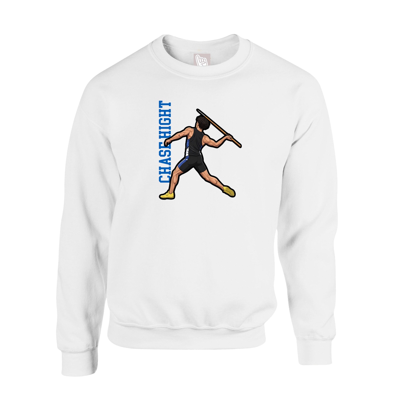 Fleece Crew — Name Vertical in White