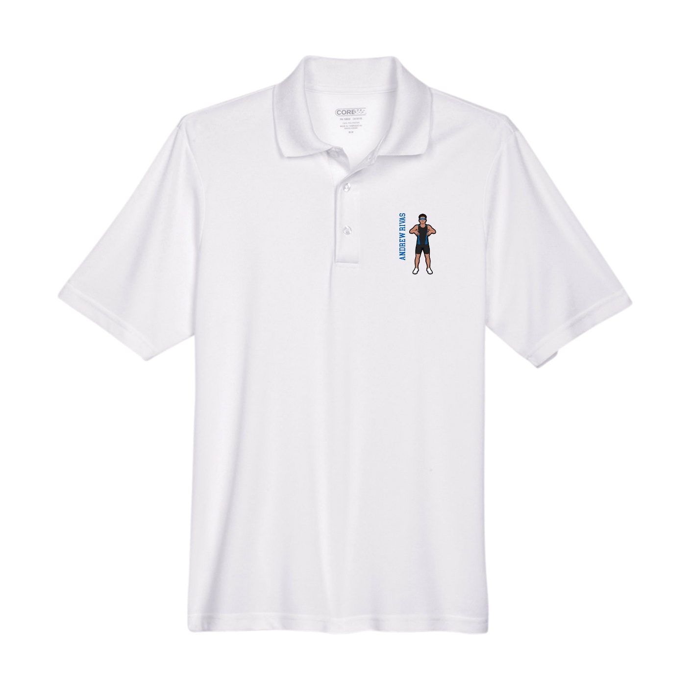 Performance Polo — Name Vertical in White