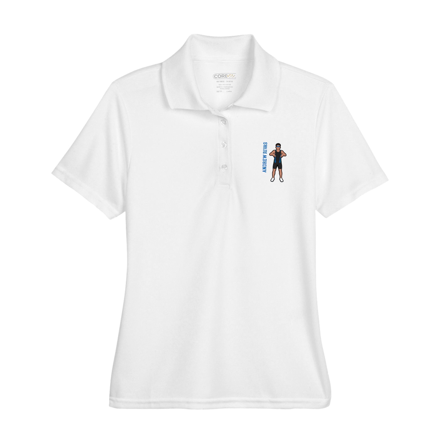 Womens Performance Polo — Name Vertical in White