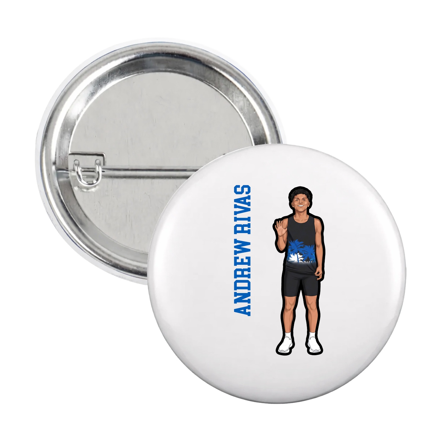 Game Day Button — Name Vertical in White