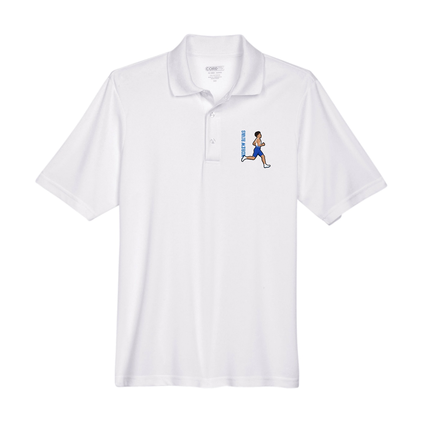 Performance Polo — Name Vertical in White