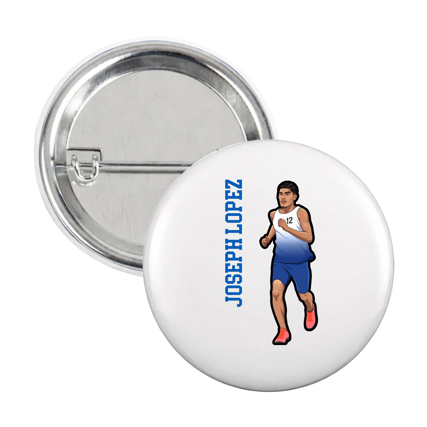 Game Day Button — Name Vertical in White