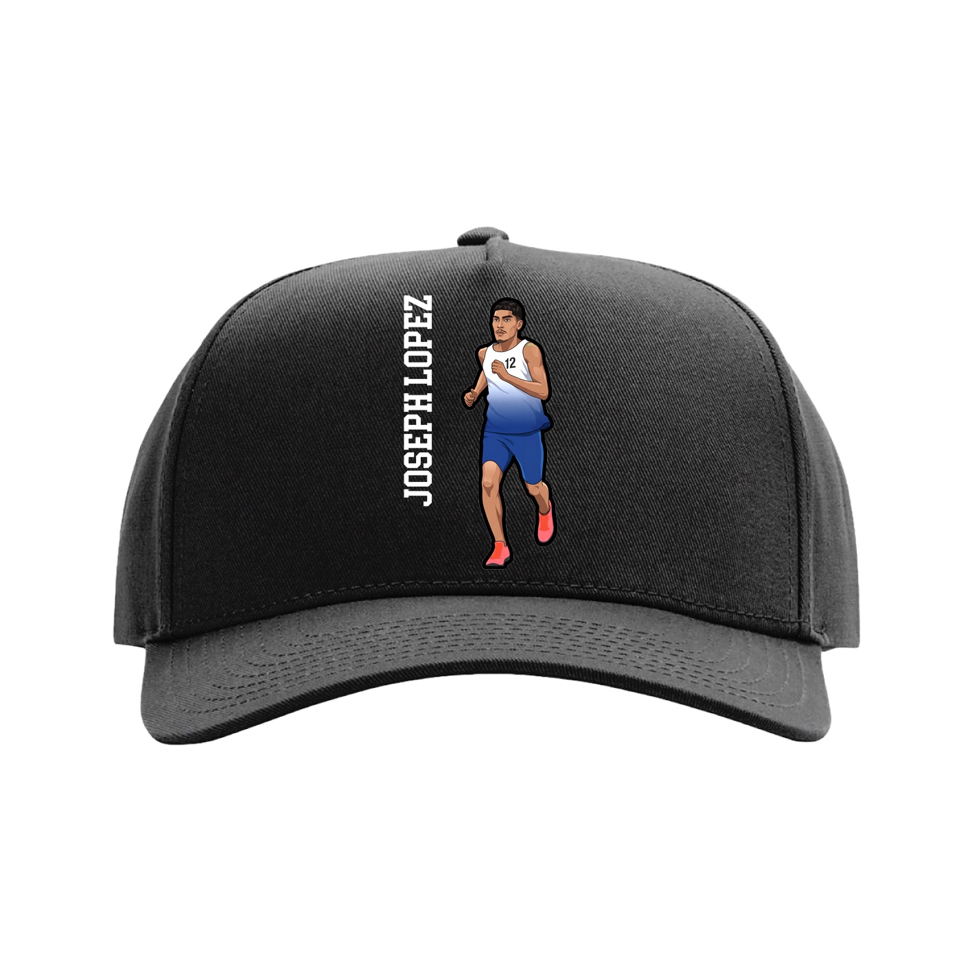 Full Fabric Five-Panel Champ Cap — Name Vertical in Black