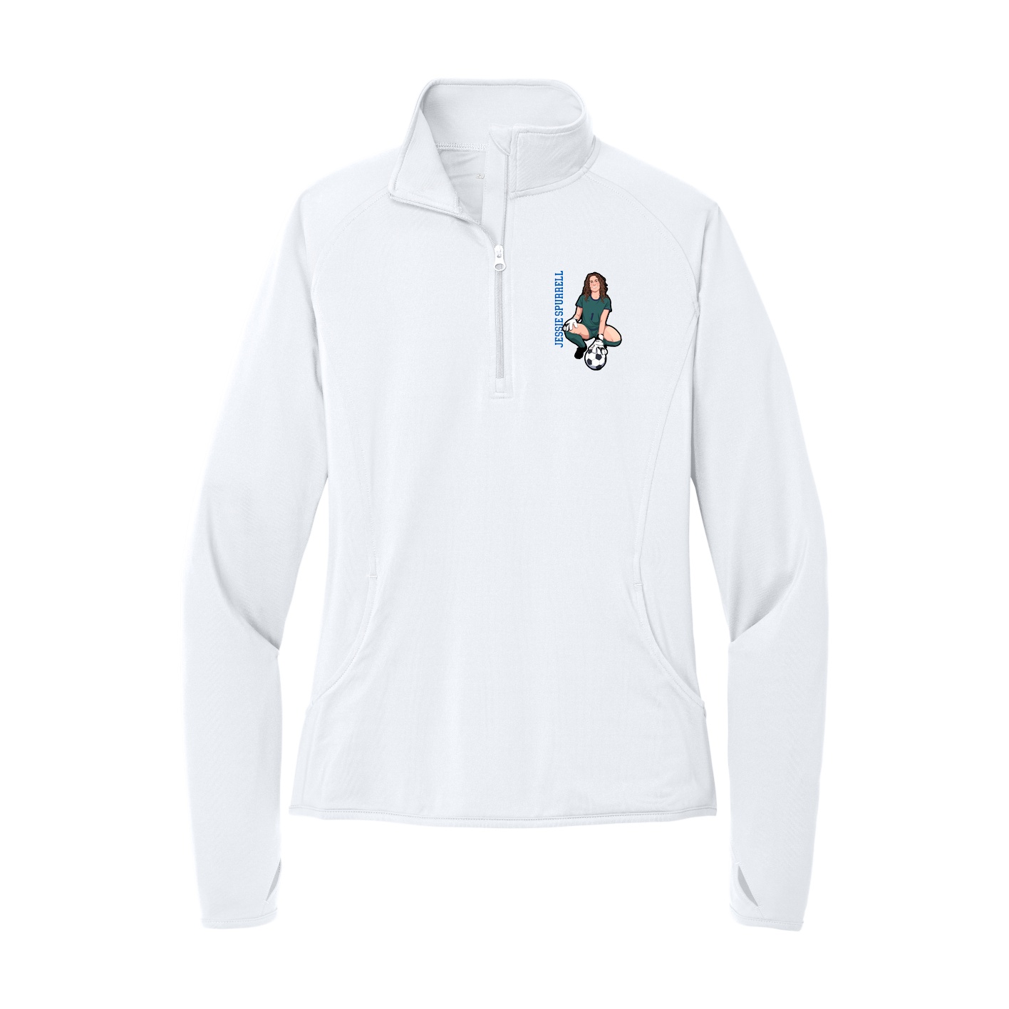 Women's Q-Zip Pullover — Name Vertical in White
