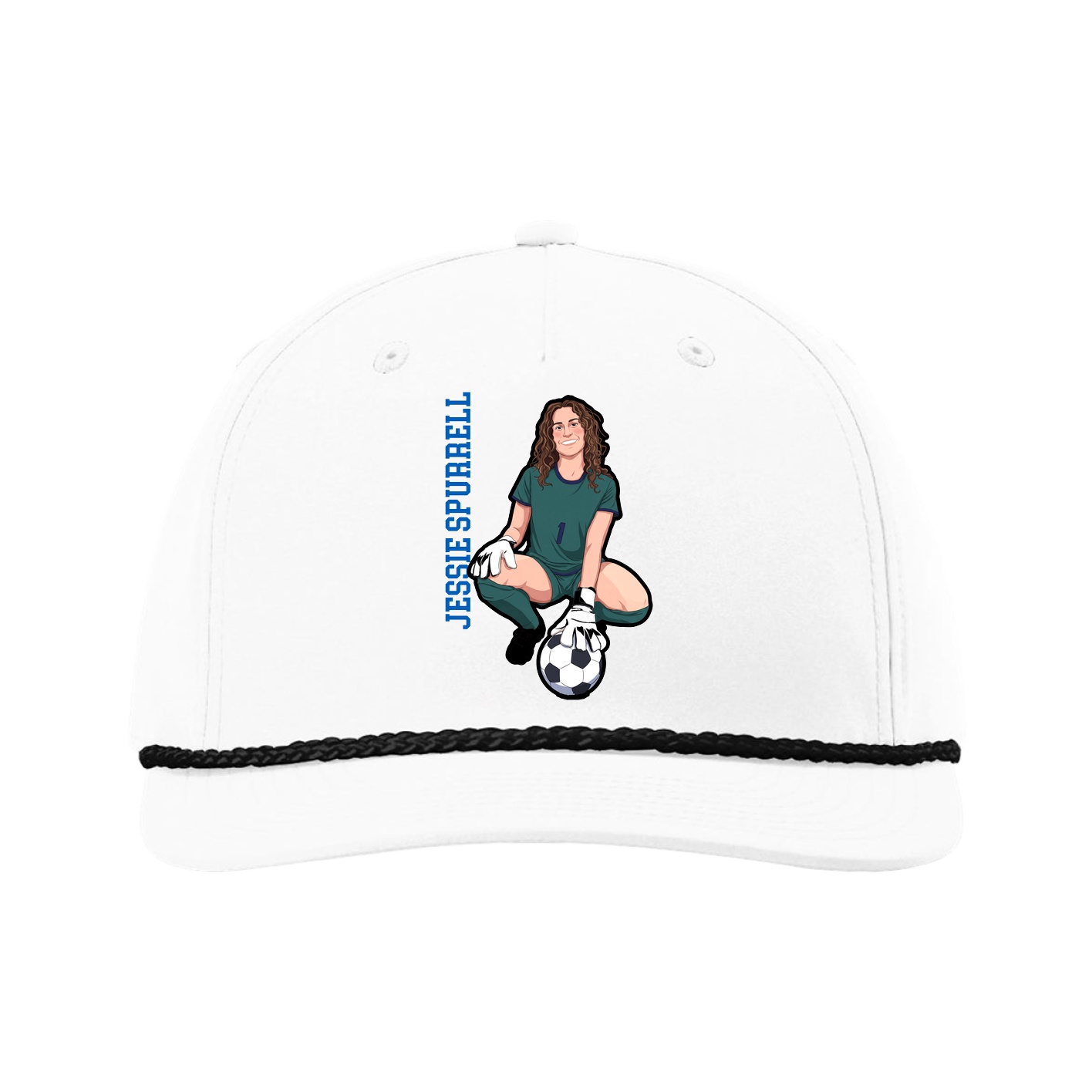 Five-Panel Classic Rope Cap — Name Vertical in White
