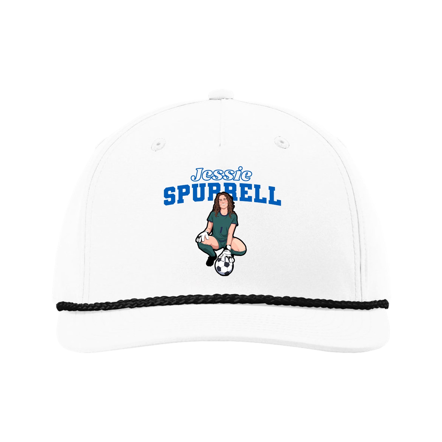 Five-Panel Classic Rope Cap — Name Arch in White