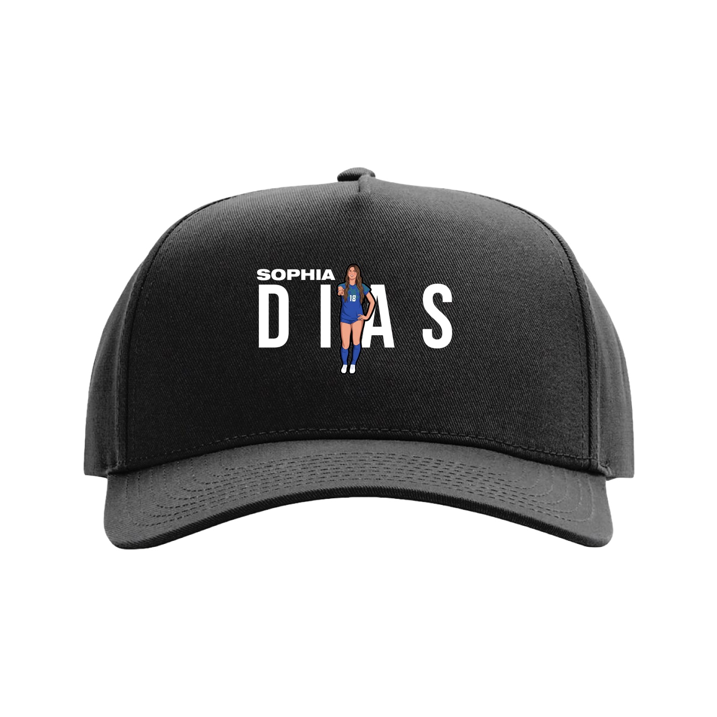 Full Fabric Five-Panel Champ Cap — Player Name in Black