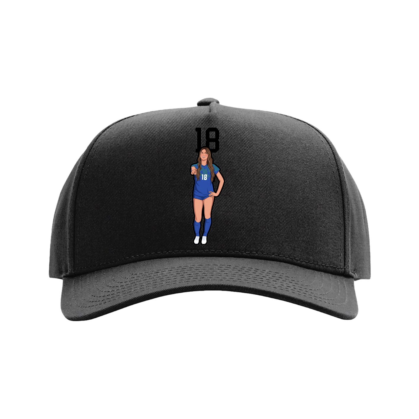 Full Fabric Five-Panel Champ Cap — Number Top in Black