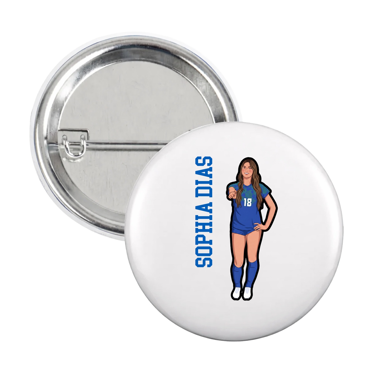 Game Day Button — Name Vertical in White