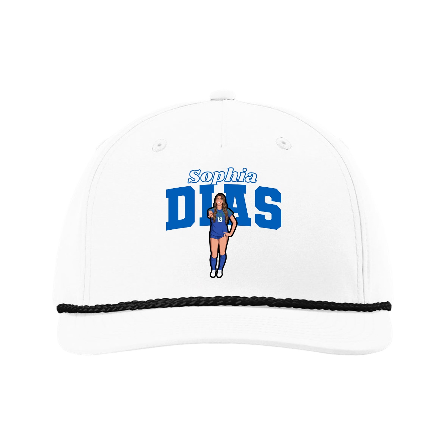 Five-Panel Classic Rope Cap — Name Arch in White