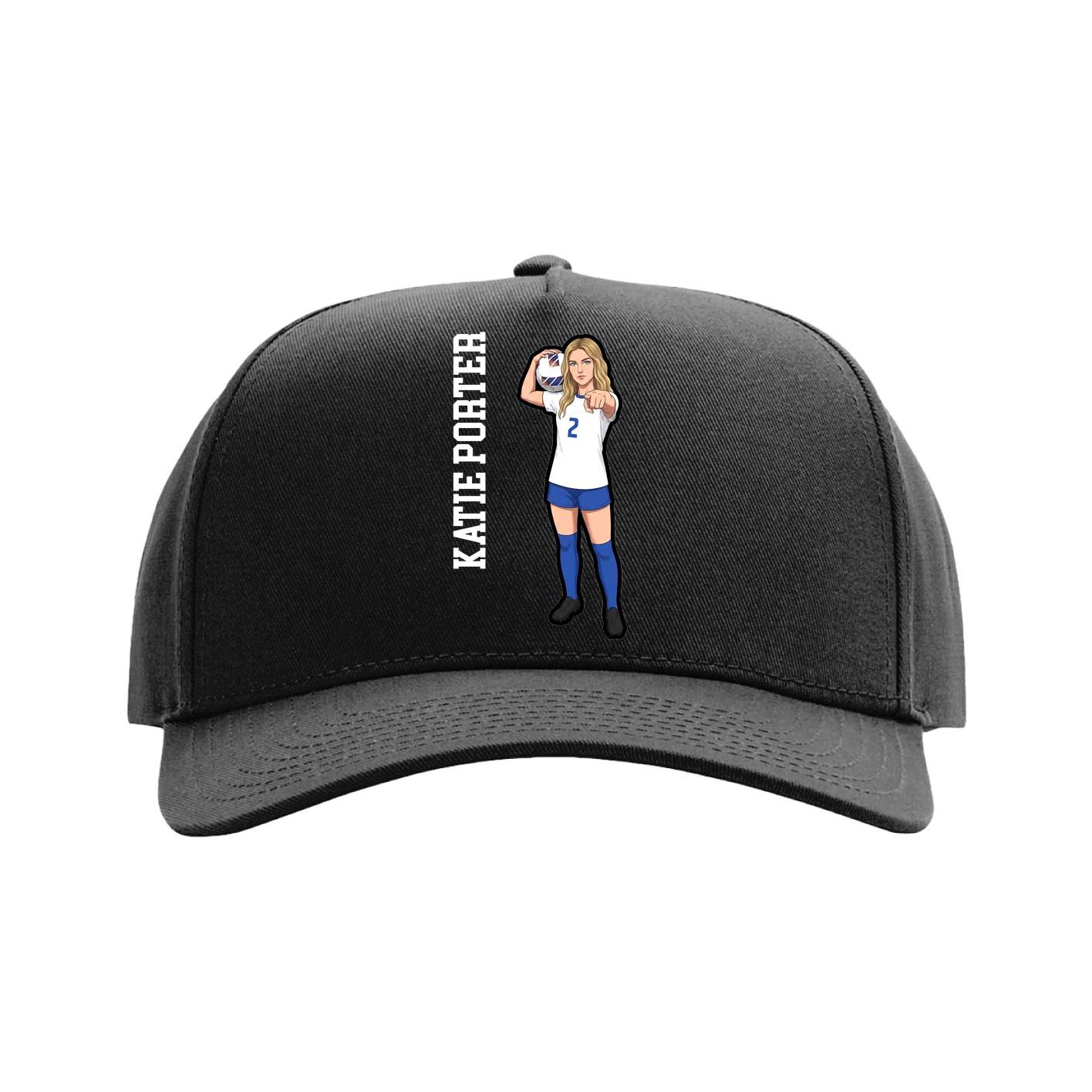 Full Fabric Five-Panel Champ Cap — Name Vertical in Black