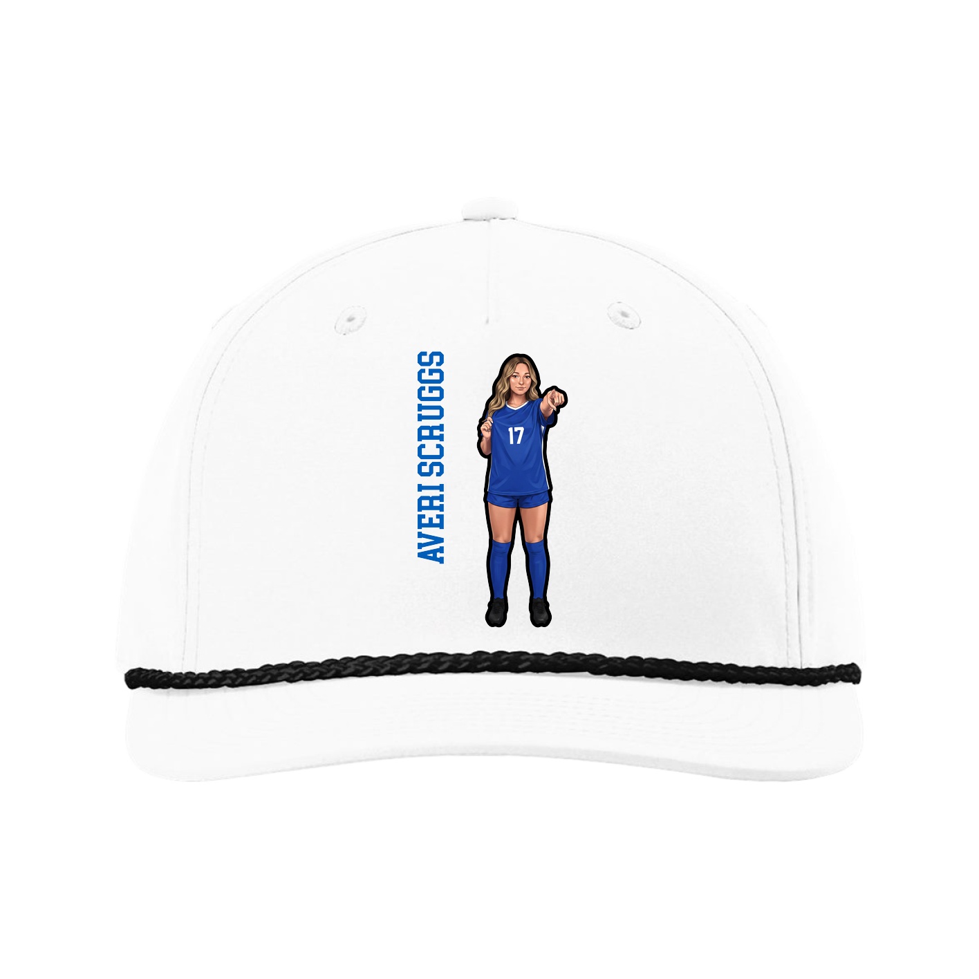 Five-Panel Classic Rope Cap — Name Vertical in White