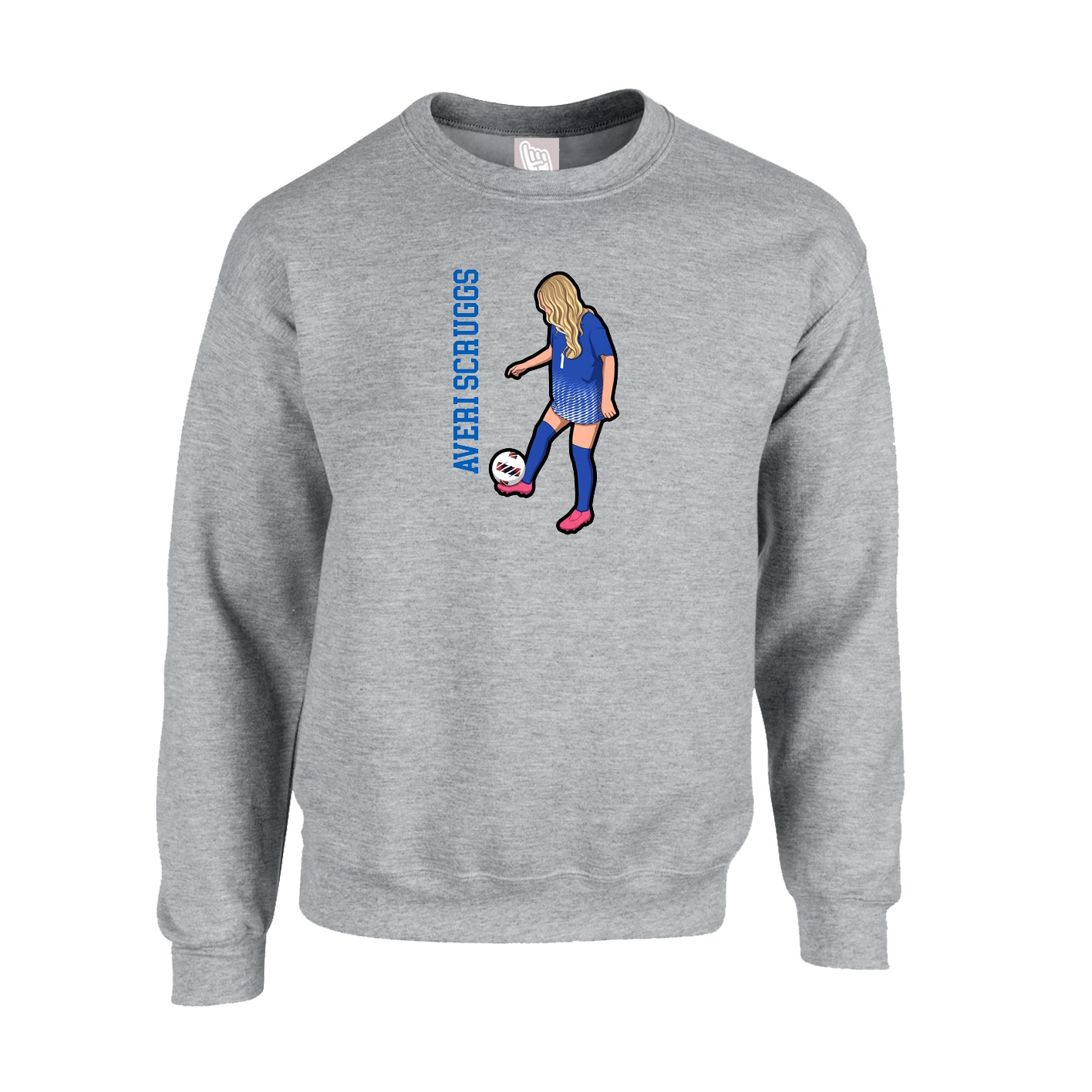 Fleece Crew — Name Vertical in Grey