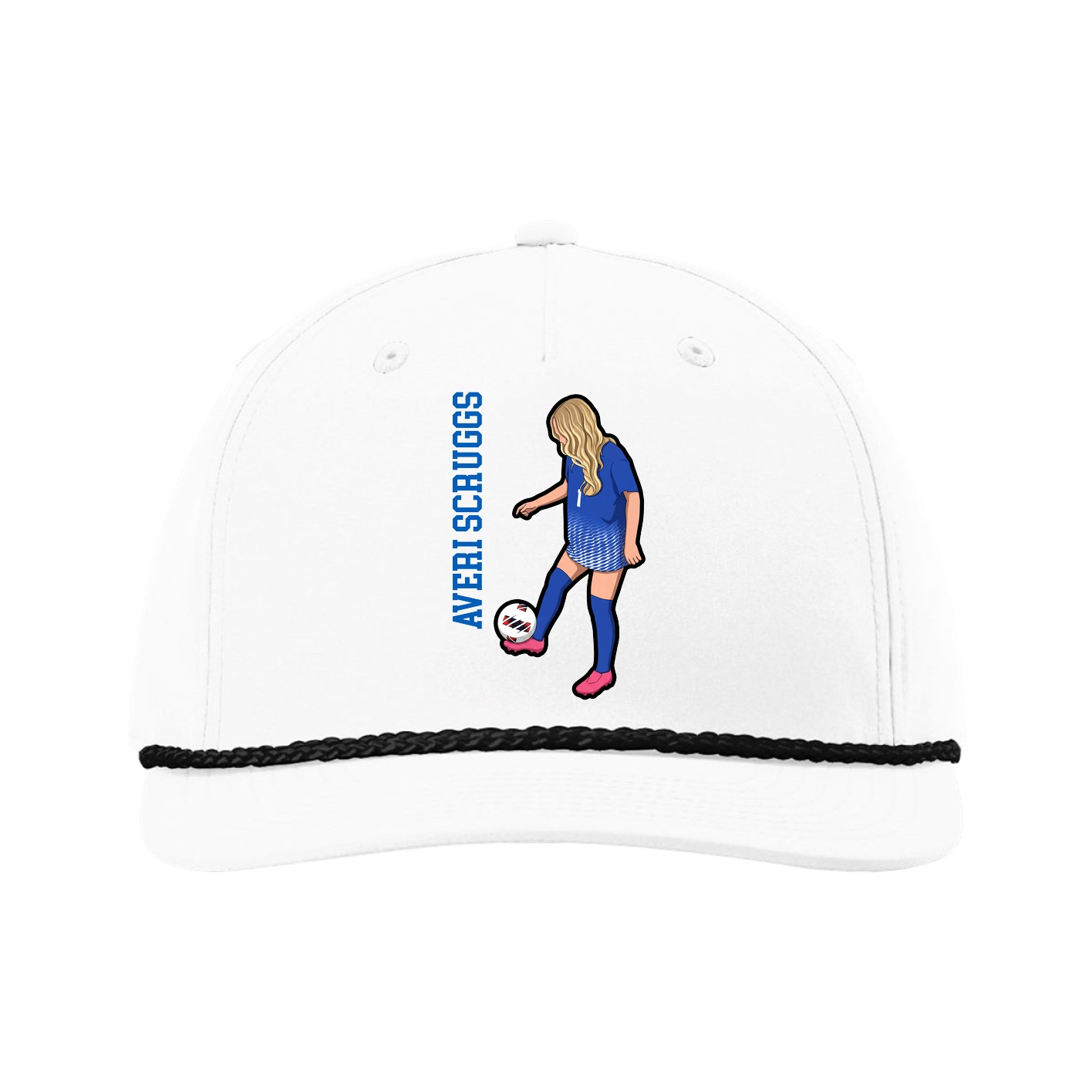 Five-Panel Classic Rope Cap — Name Vertical in White