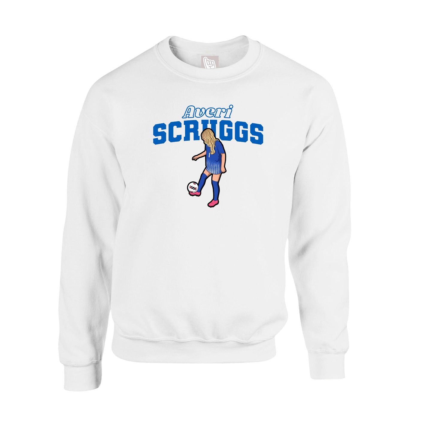Fleece Crew — Name Arch in White