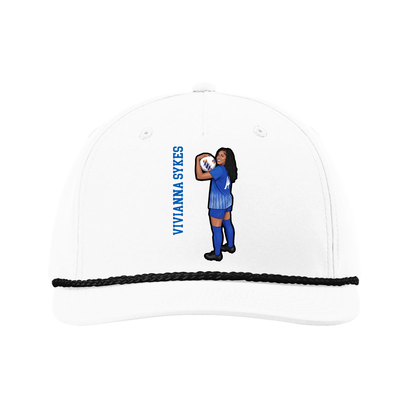 Five-Panel Classic Rope Cap — Name Vertical in White