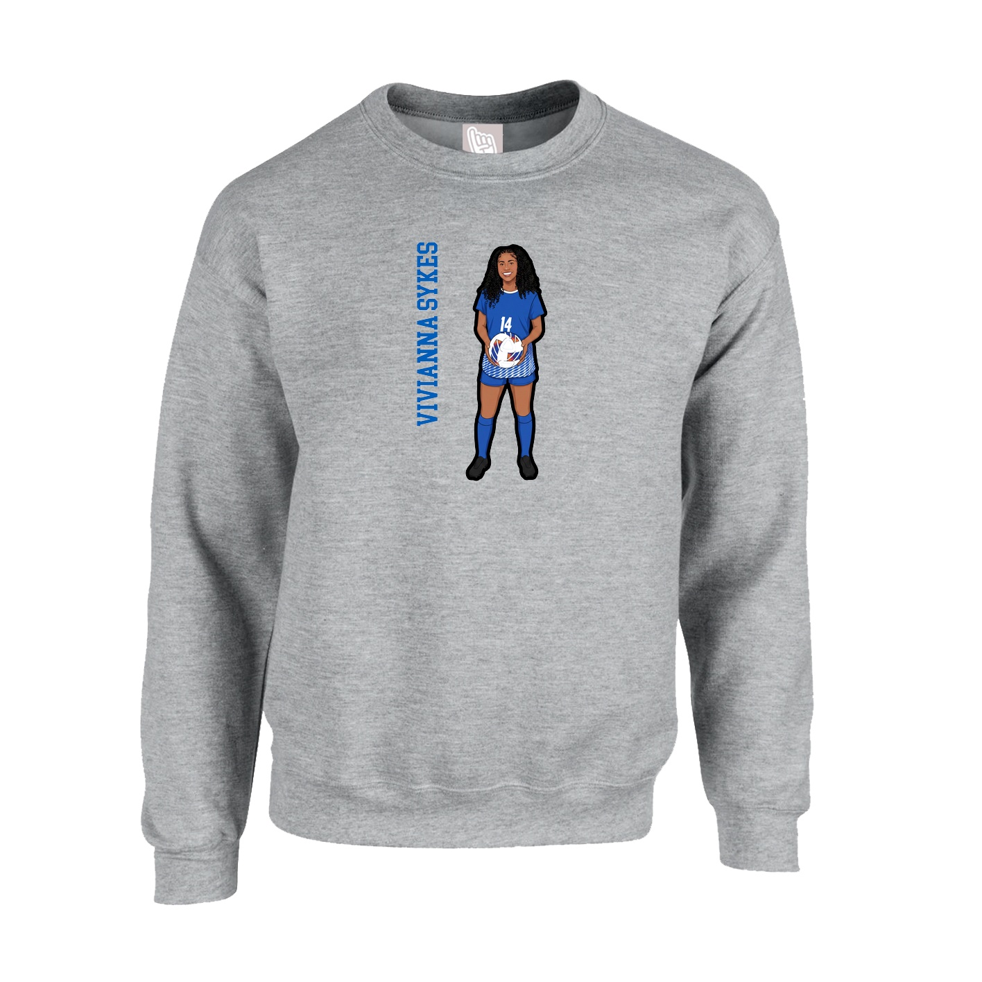 Fleece Crew — Name Vertical in Grey