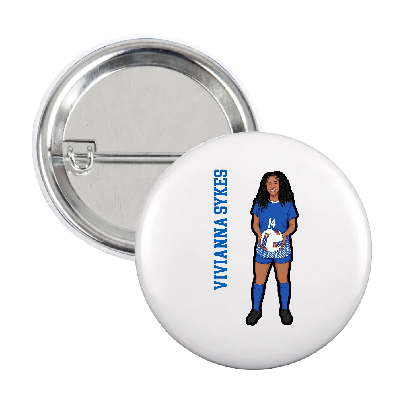Game Day Button — Name Vertical in White