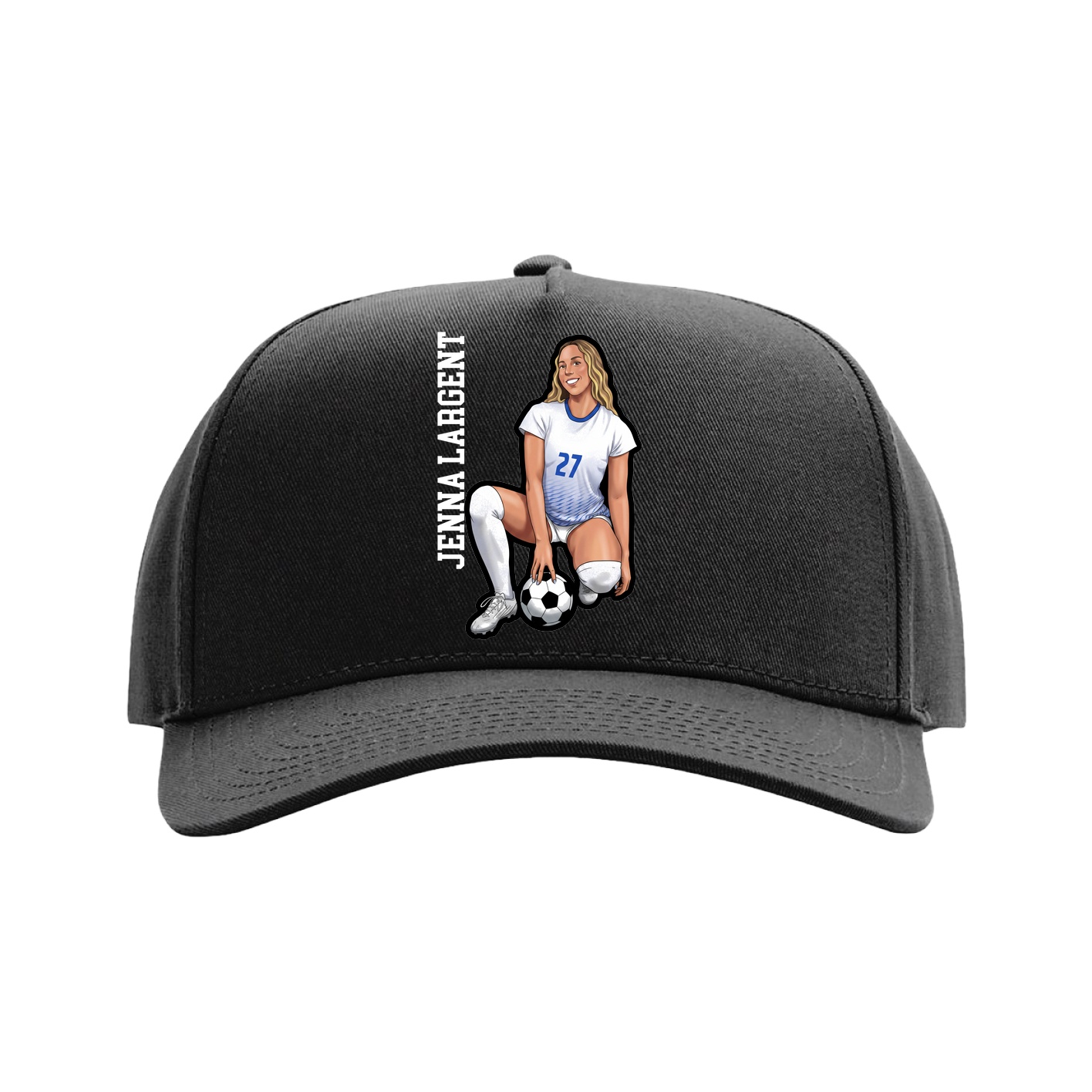 Full Fabric Five-Panel Champ Cap — Name Vertical in Black