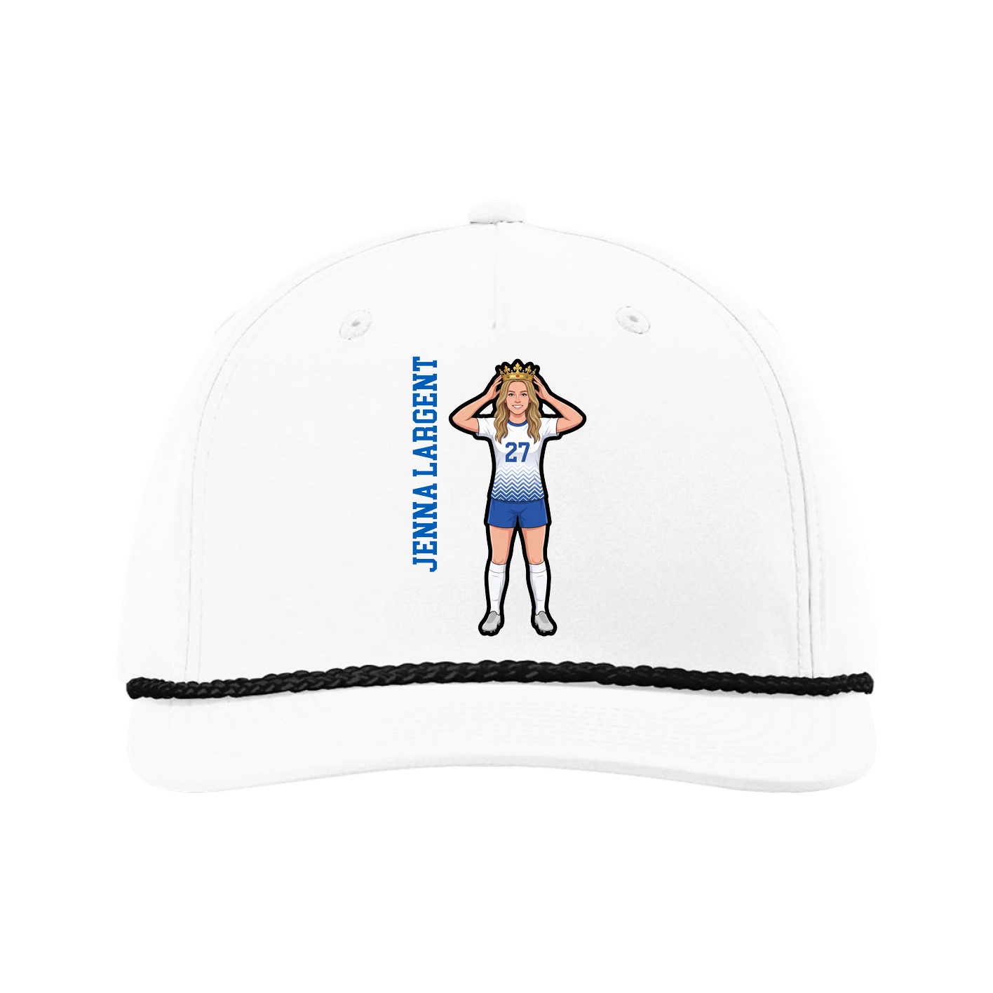 Five-Panel Classic Rope Cap — Name Vertical in White