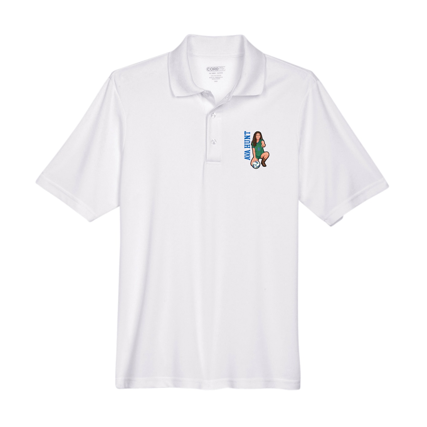 Performance Polo — Name Vertical in White
