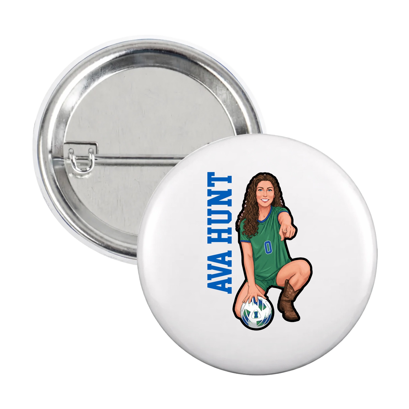 Game Day Button — Name Vertical in White