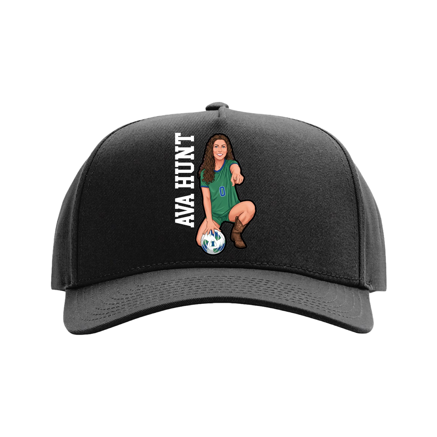 Full Fabric Five-Panel Champ Cap — Name Vertical in Black