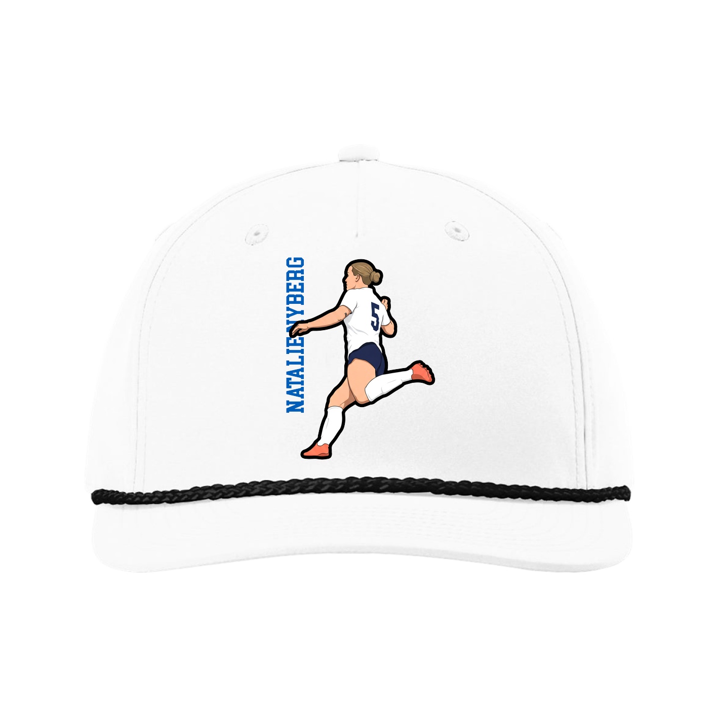 Five-Panel Classic Rope Cap — Name Vertical in White