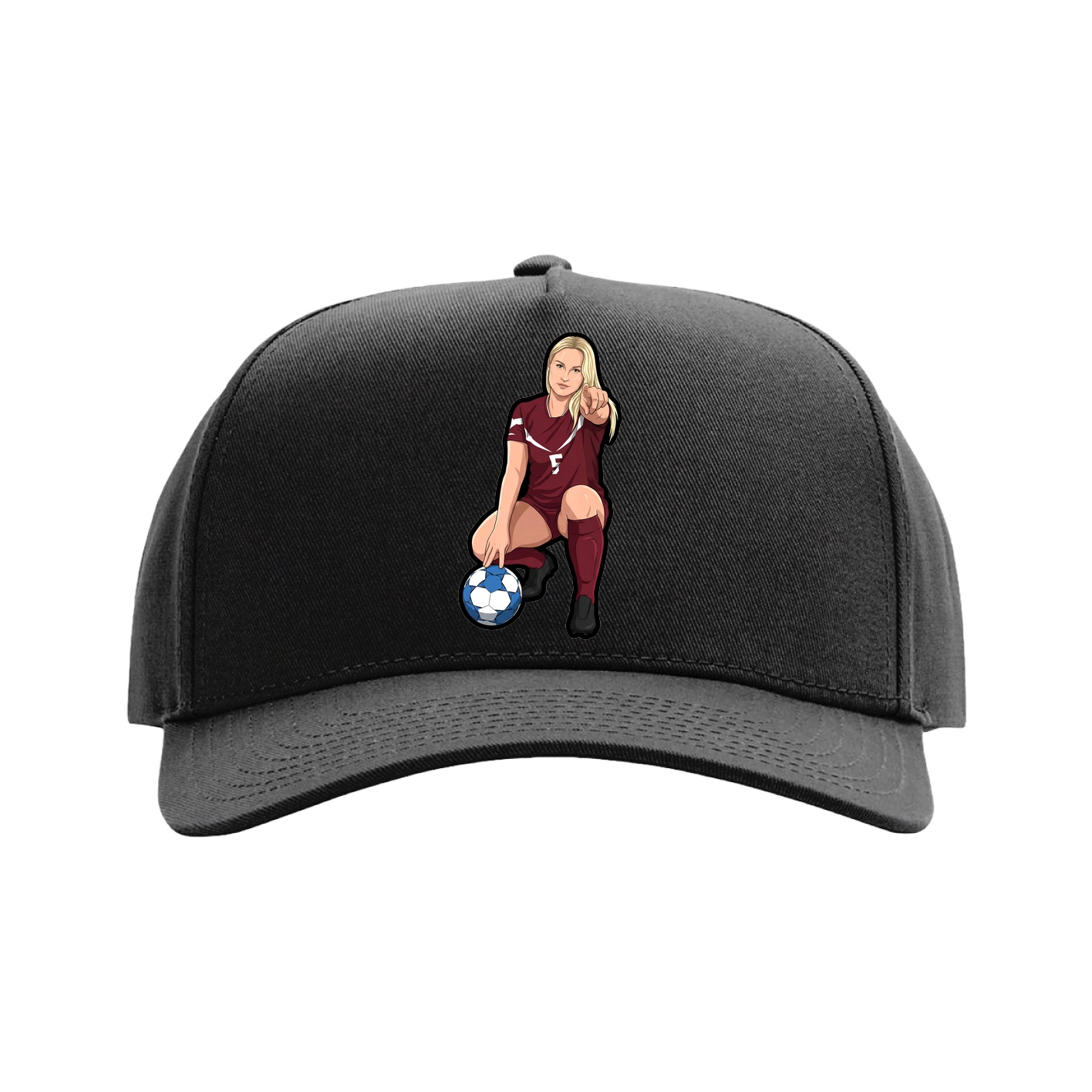 Full Fabric Five-Panel Champ Cap — Name Vertical in Black