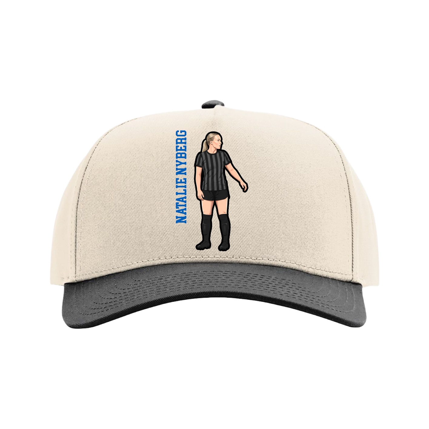 Full Fabric Five-Panel Champ Cap — Name Vertical in Cream/Black