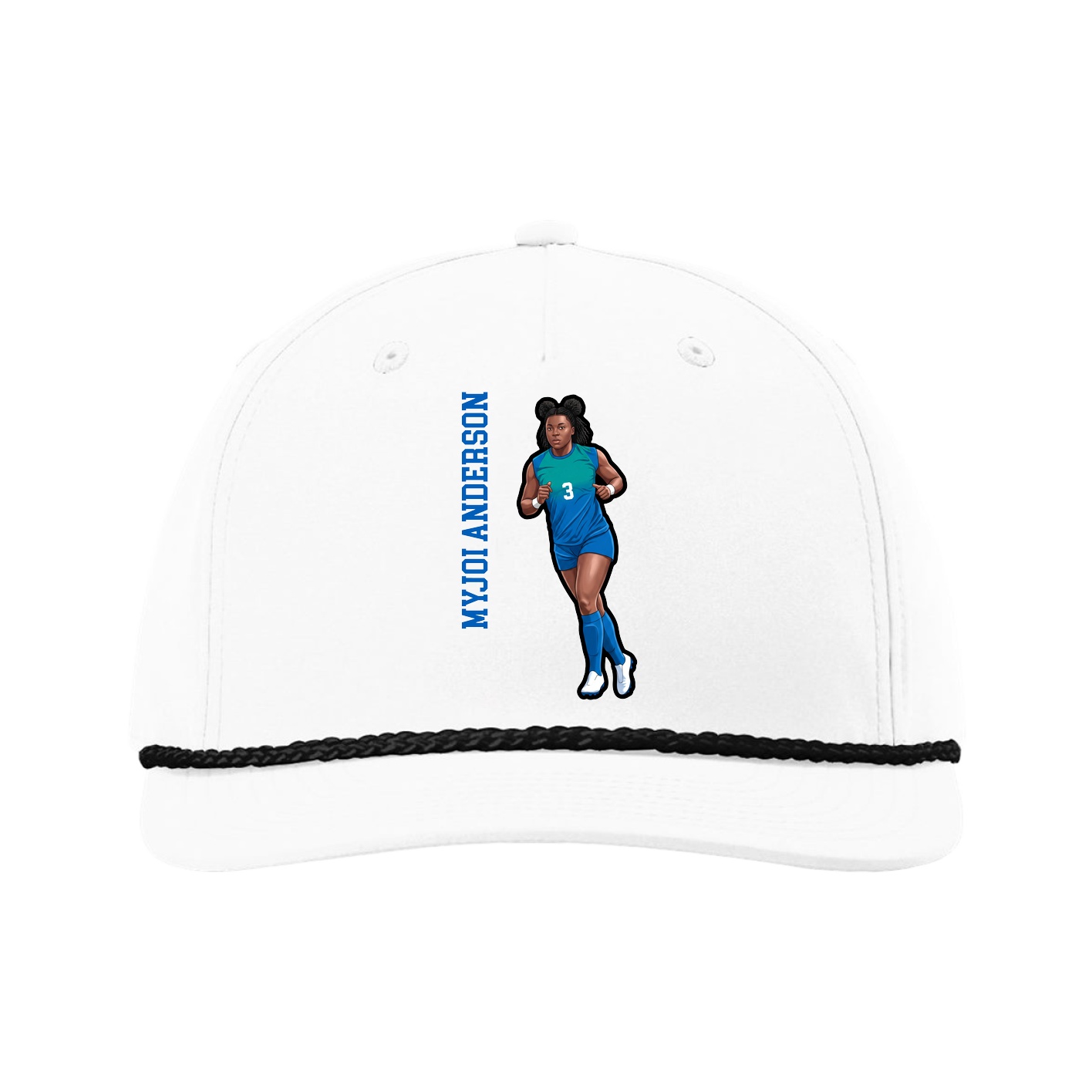 Five-Panel Classic Rope Cap — Name Vertical in White