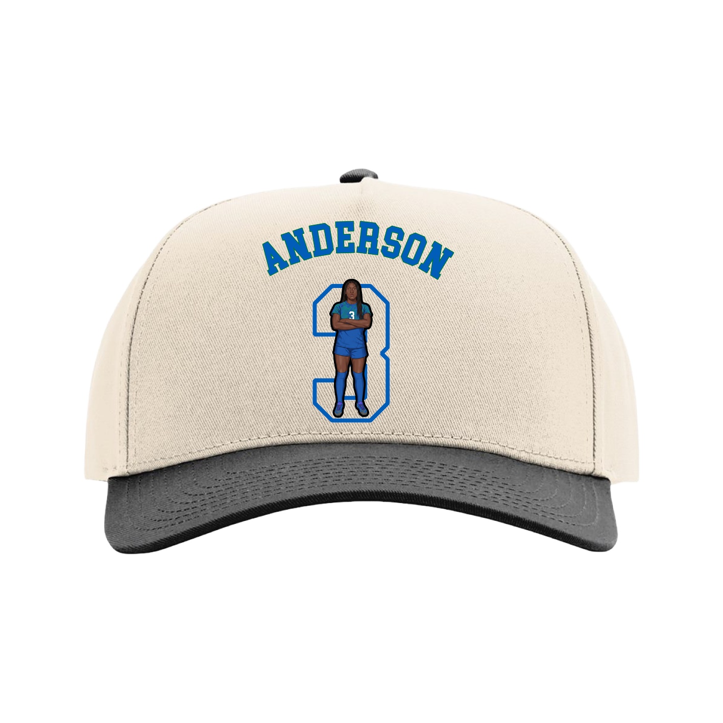 Full Fabric Five-Panel Champ Cap — Shirsey Arch in Cream/Black
