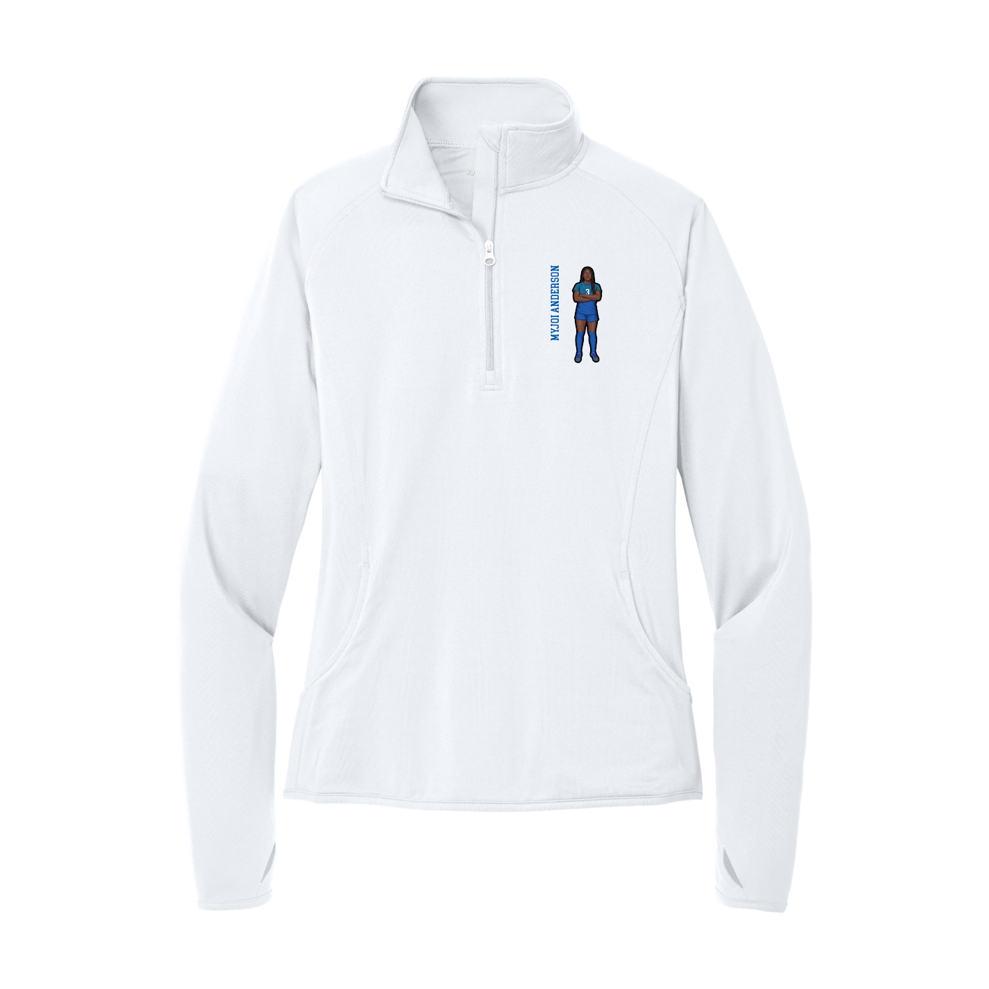Women's Q-Zip Pullover — Name Vertical in White