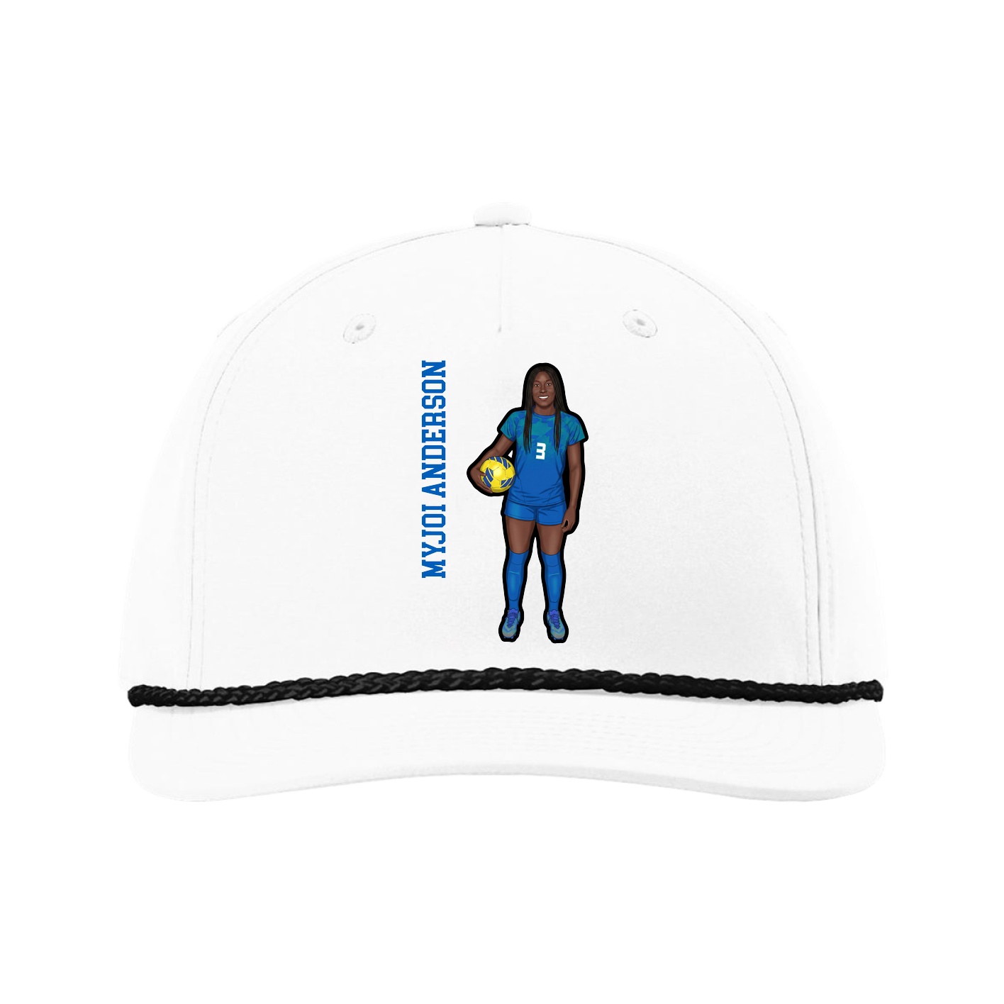 Five-Panel Classic Rope Cap — Name Vertical in White