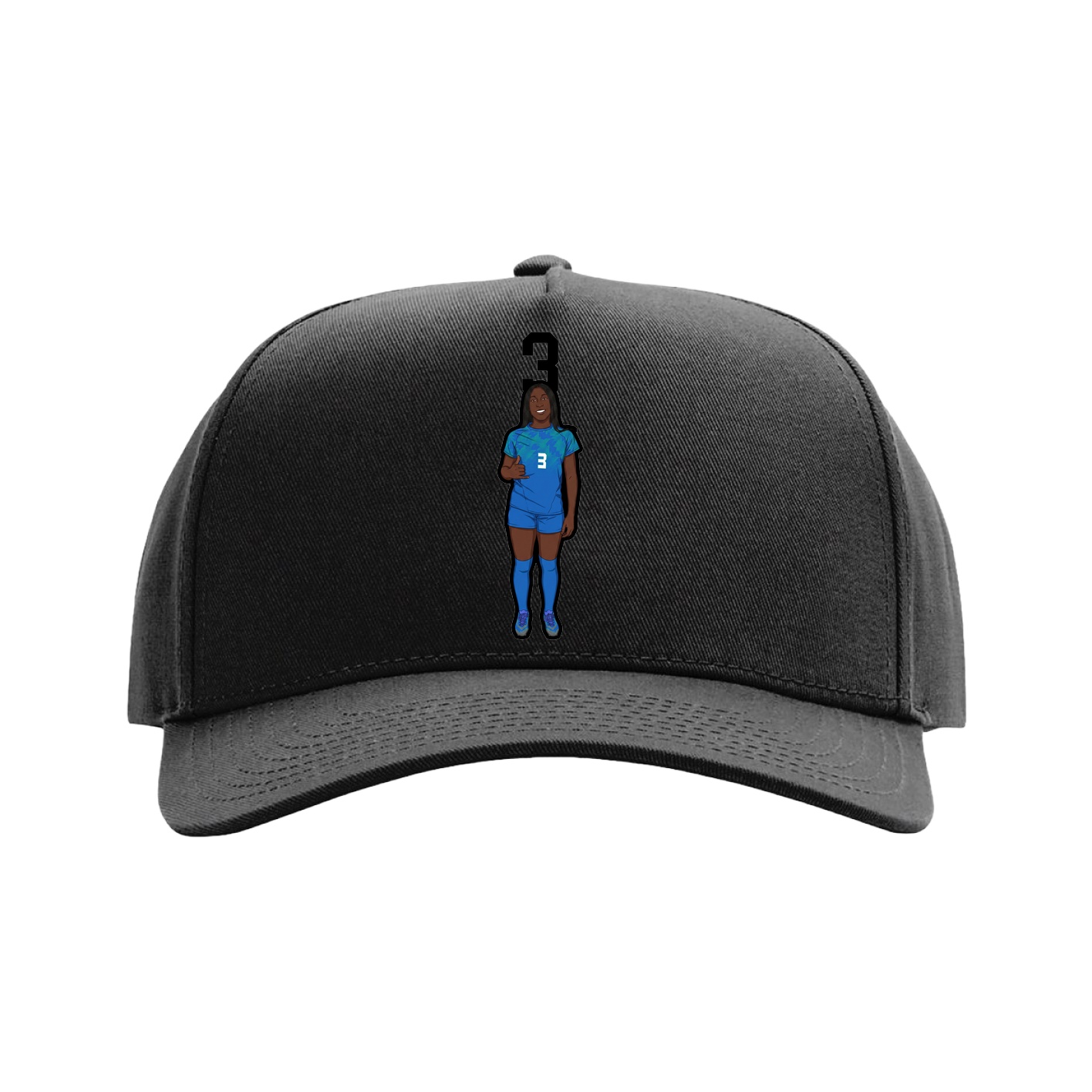 Full Fabric Five-Panel Champ Cap — Number Top in Black