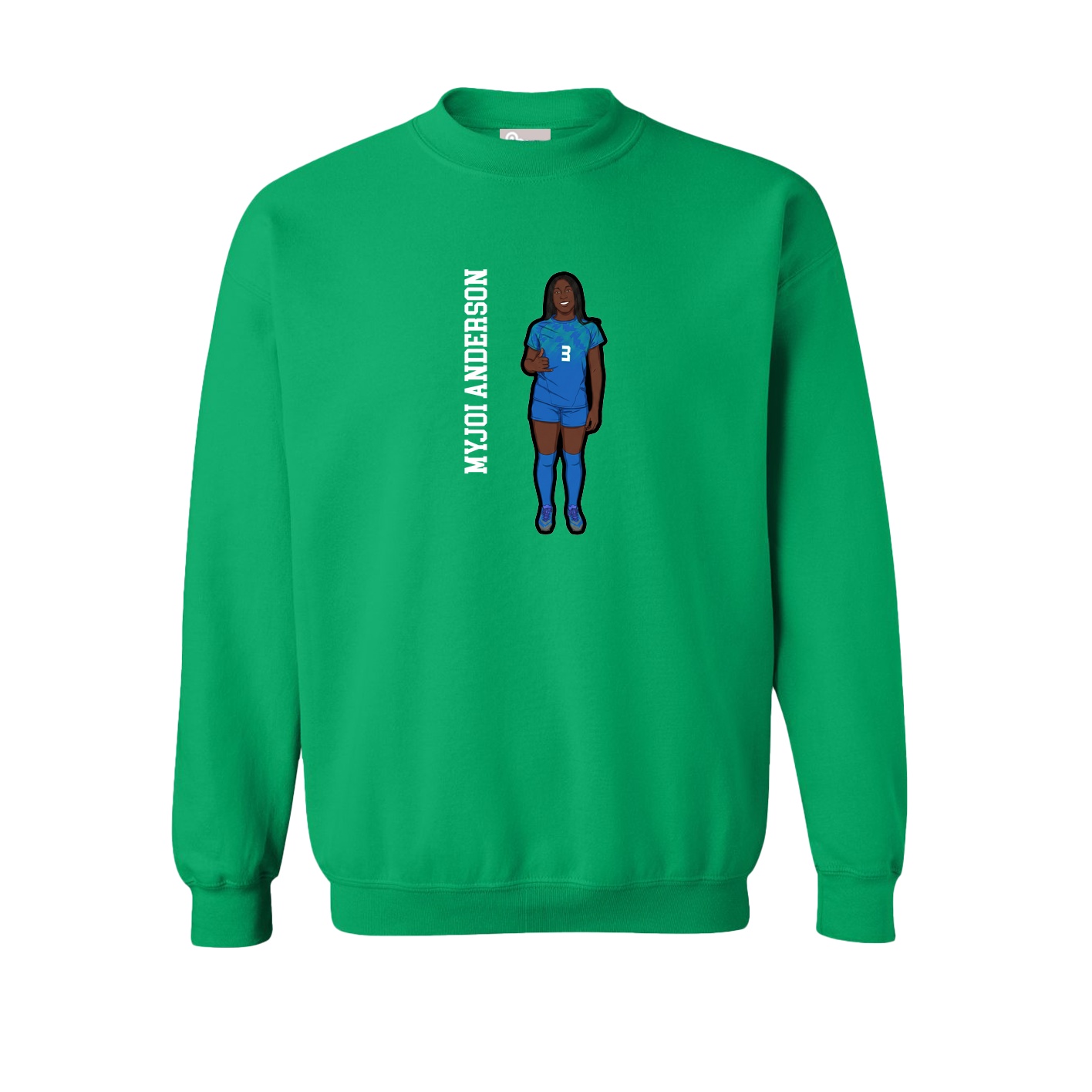 Fleece Crew — Name Vertical in Green