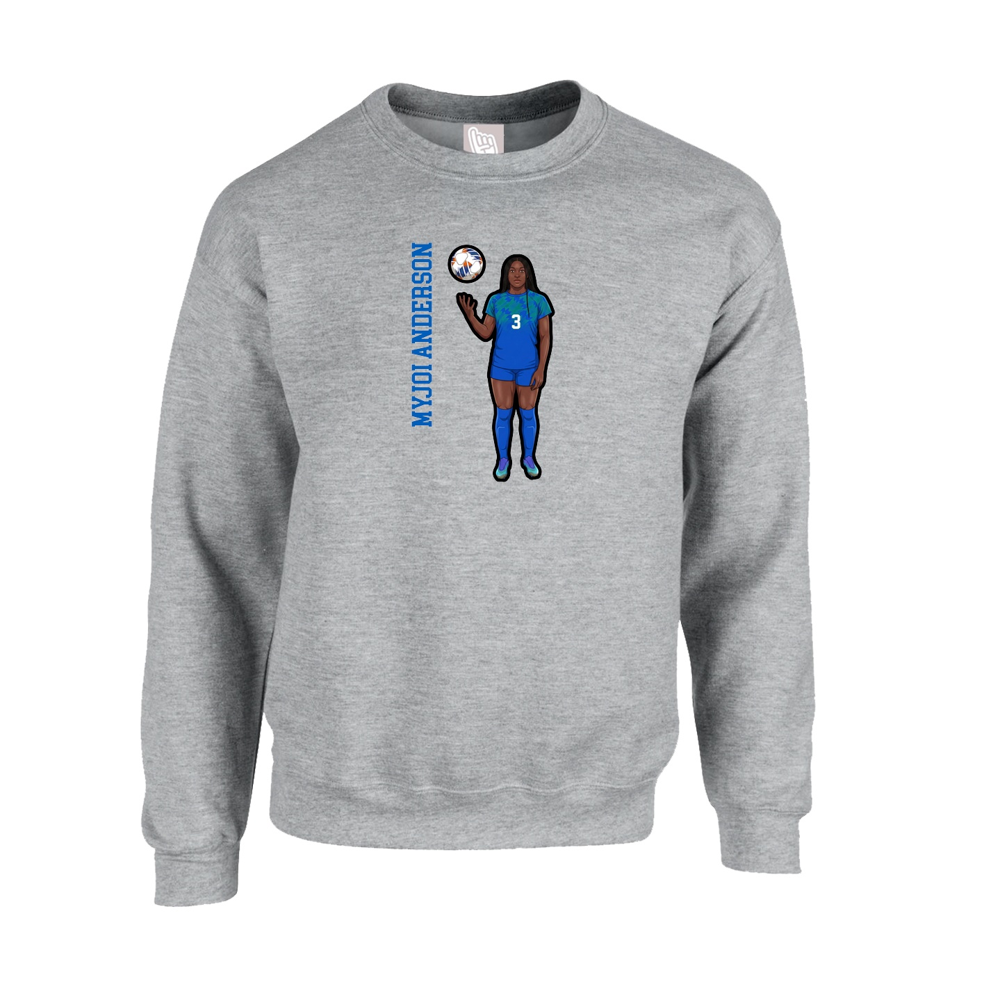 Fleece Crew — Name Vertical in Grey