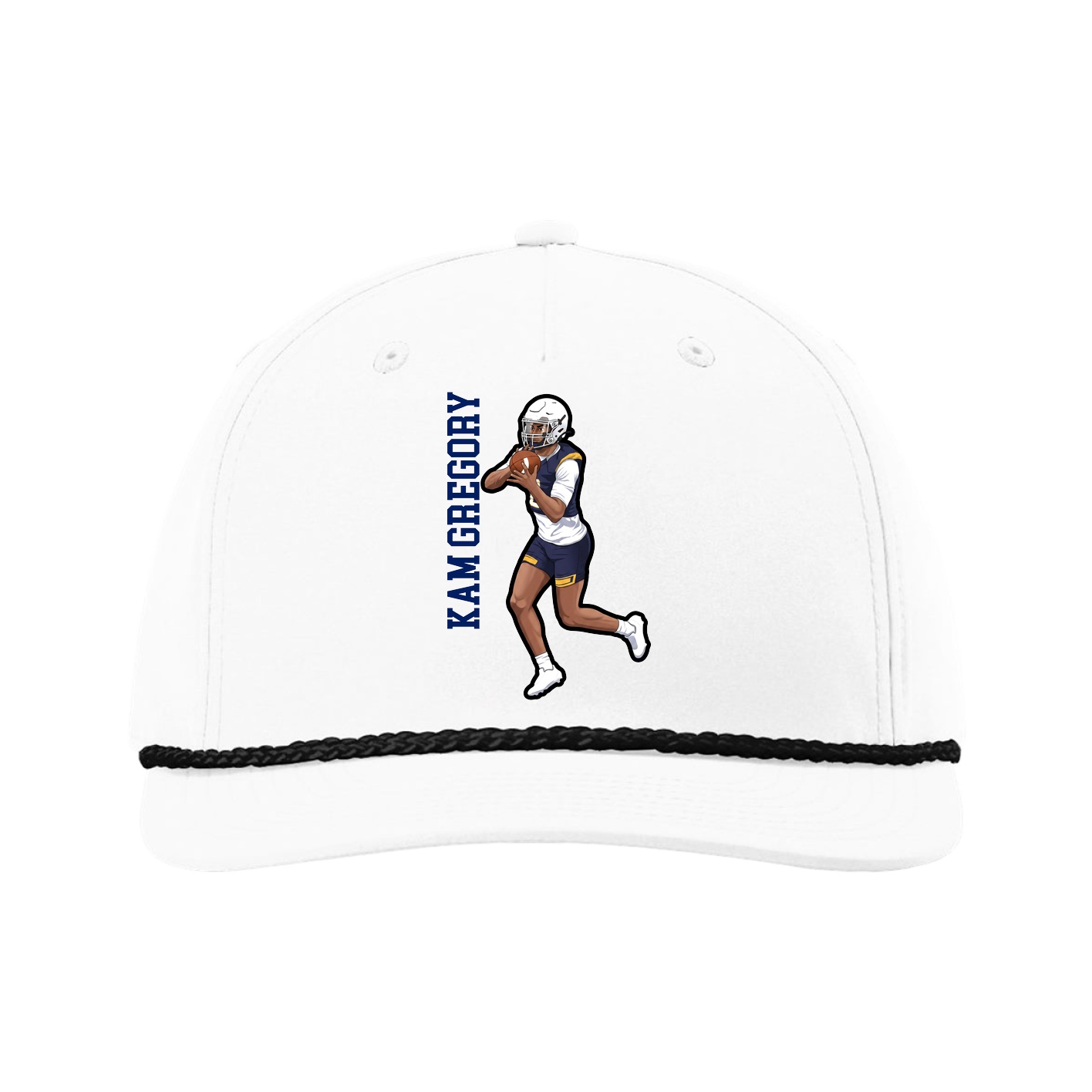 Five-Panel Classic Rope Cap — Name Vertical in White