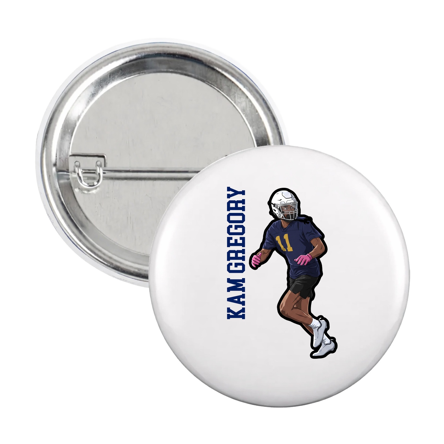 Game Day Button — Name Vertical in White