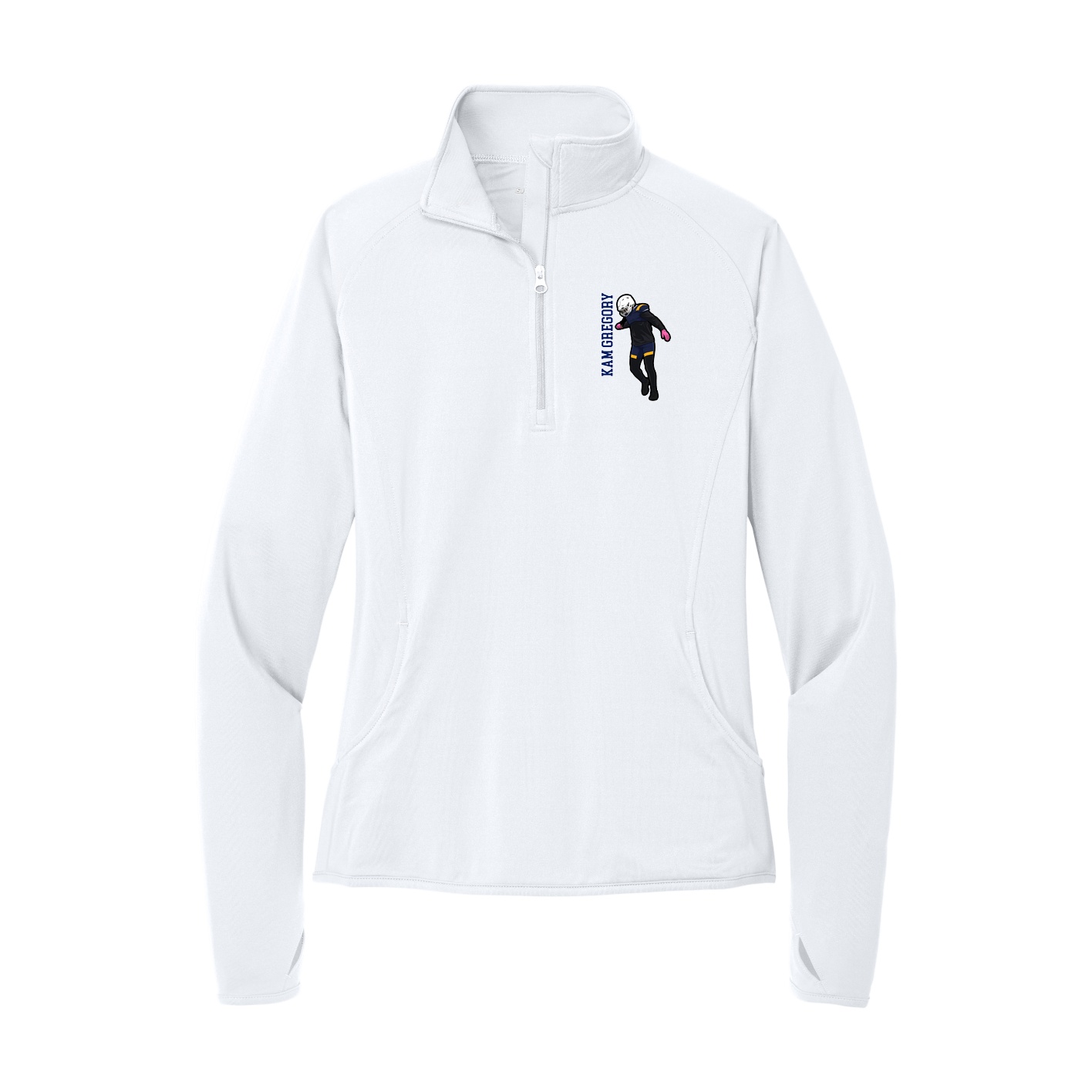 Women's Q-Zip Pullover — Name Vertical in White