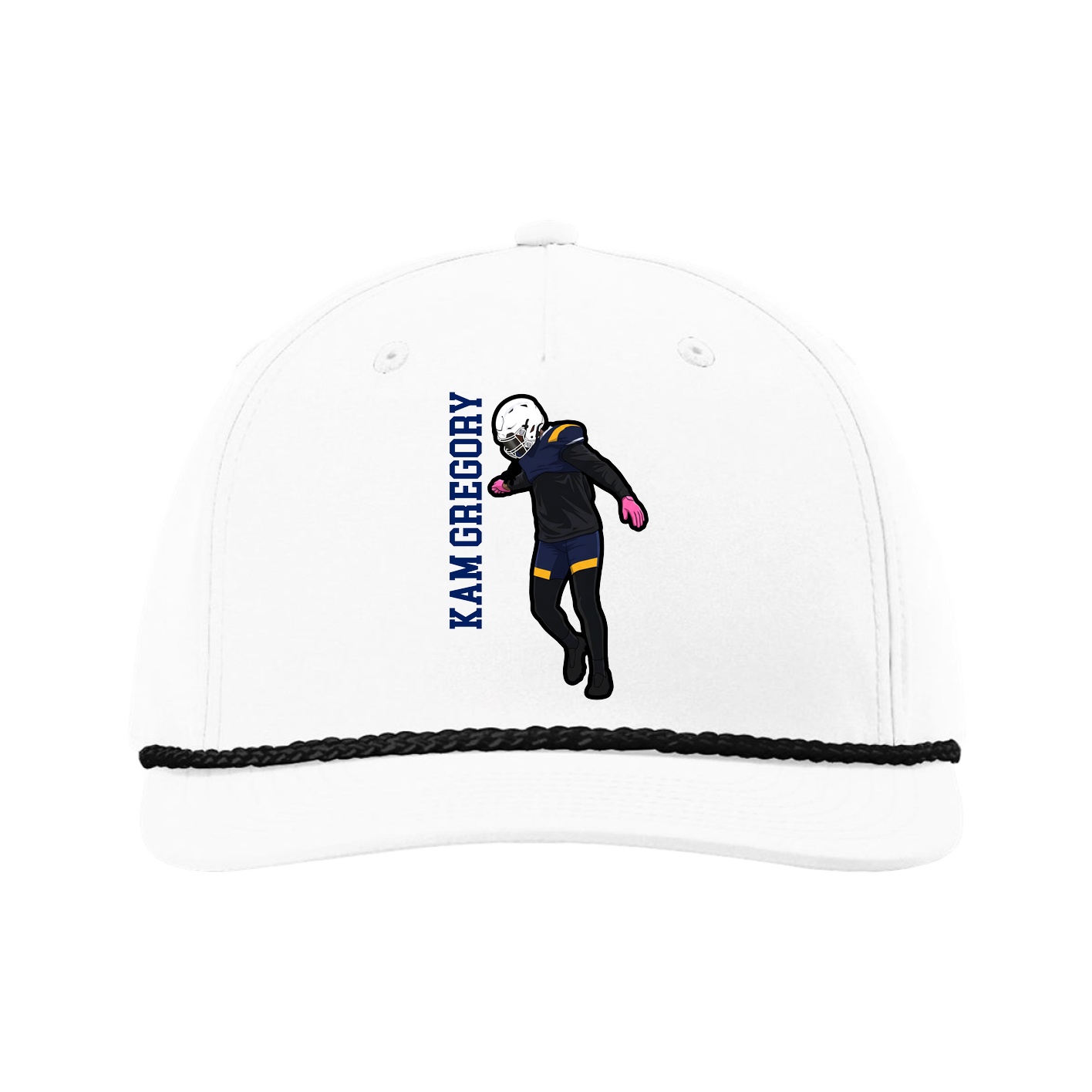 Five-Panel Classic Rope Cap — Name Vertical in White