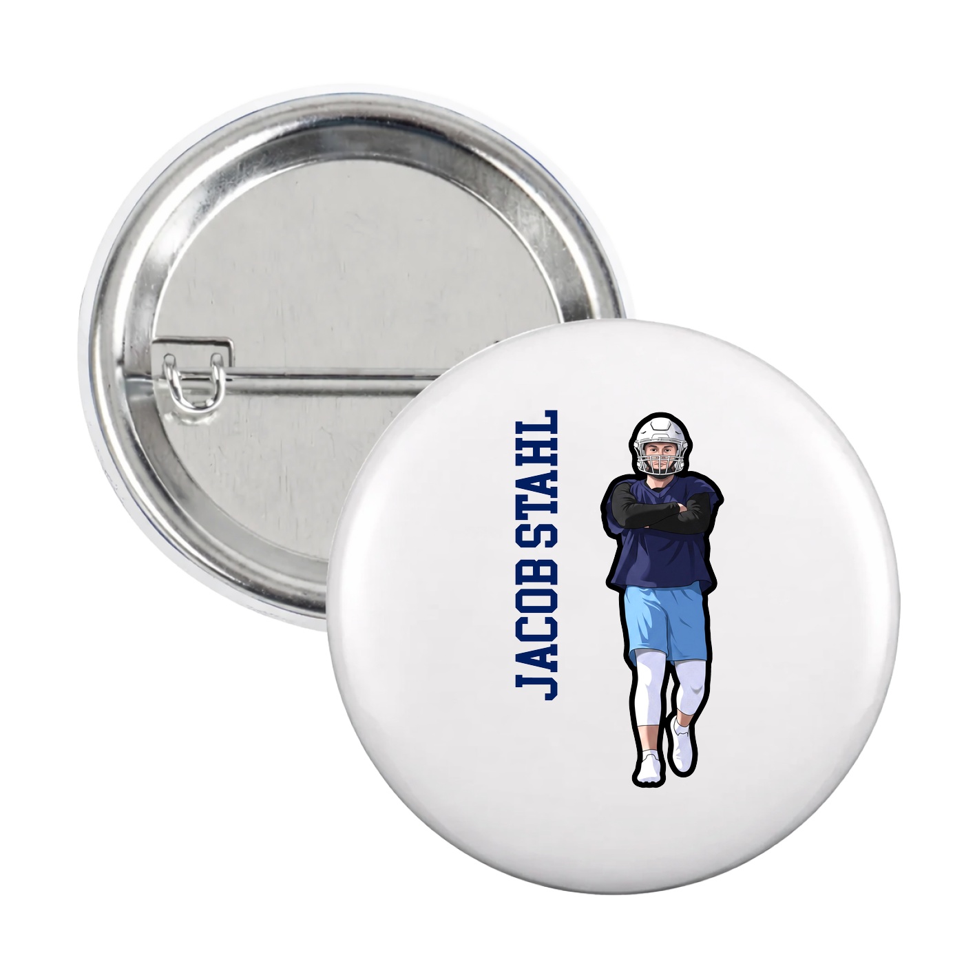 Game Day Button — Name Vertical in White